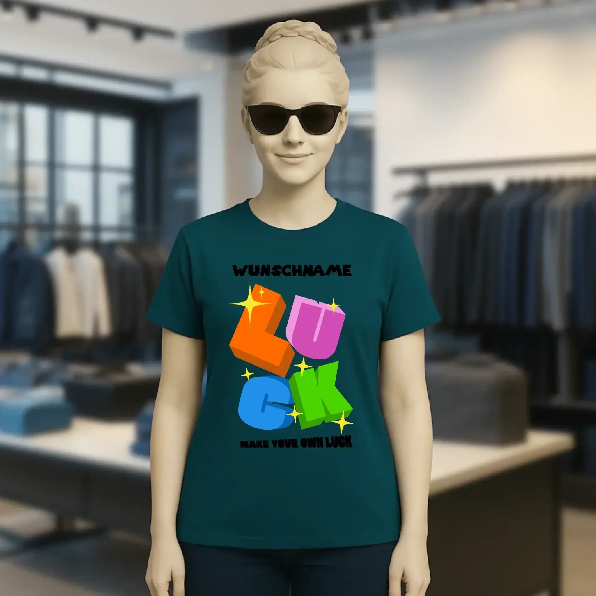 Luck + dein Name • Ladies Premium T-Shirt XS-2XL aus Bio-Baumwolle für Damen • Exklusivdesign • personalisiert