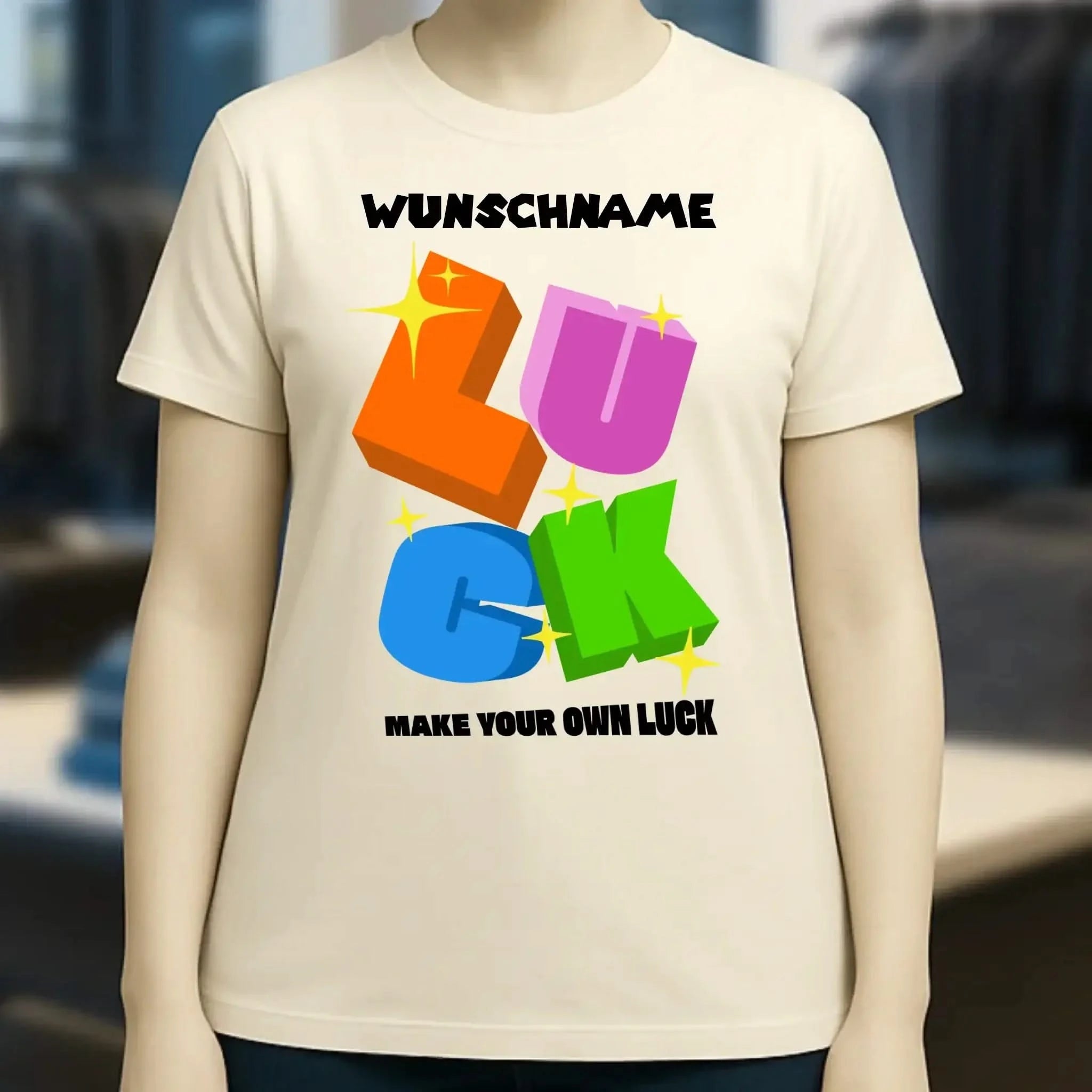 Luck + dein Name • Ladies Premium T-Shirt XS-2XL aus Bio-Baumwolle für Damen • Exklusivdesign • personalisiert