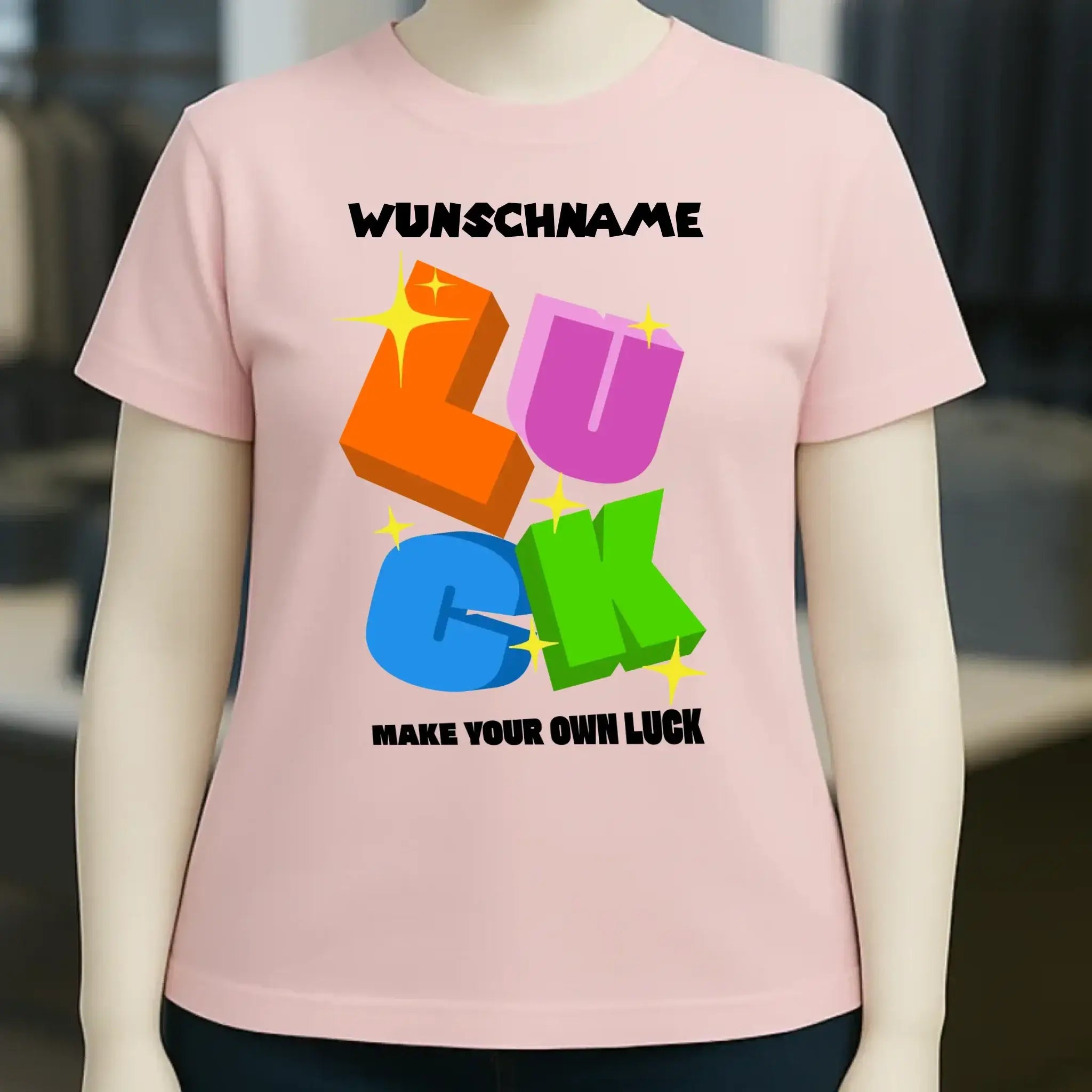 Luck + dein Name • Ladies Premium T-Shirt XS-2XL aus Bio-Baumwolle für Damen • Exklusivdesign • personalisiert