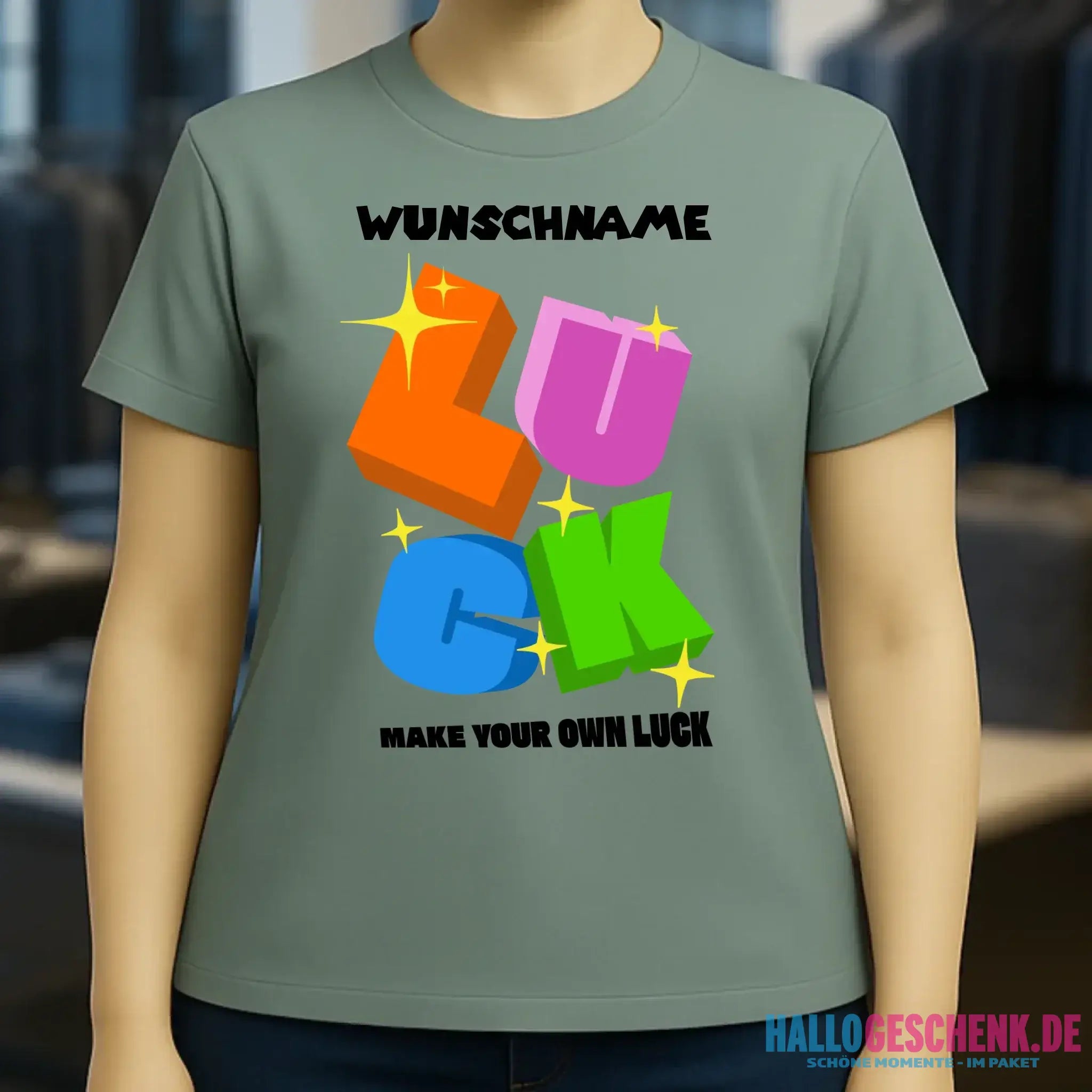 Luck + dein Name • Ladies Premium T-Shirt XS-2XL aus Bio-Baumwolle für Damen • Exklusivdesign • personalisiert