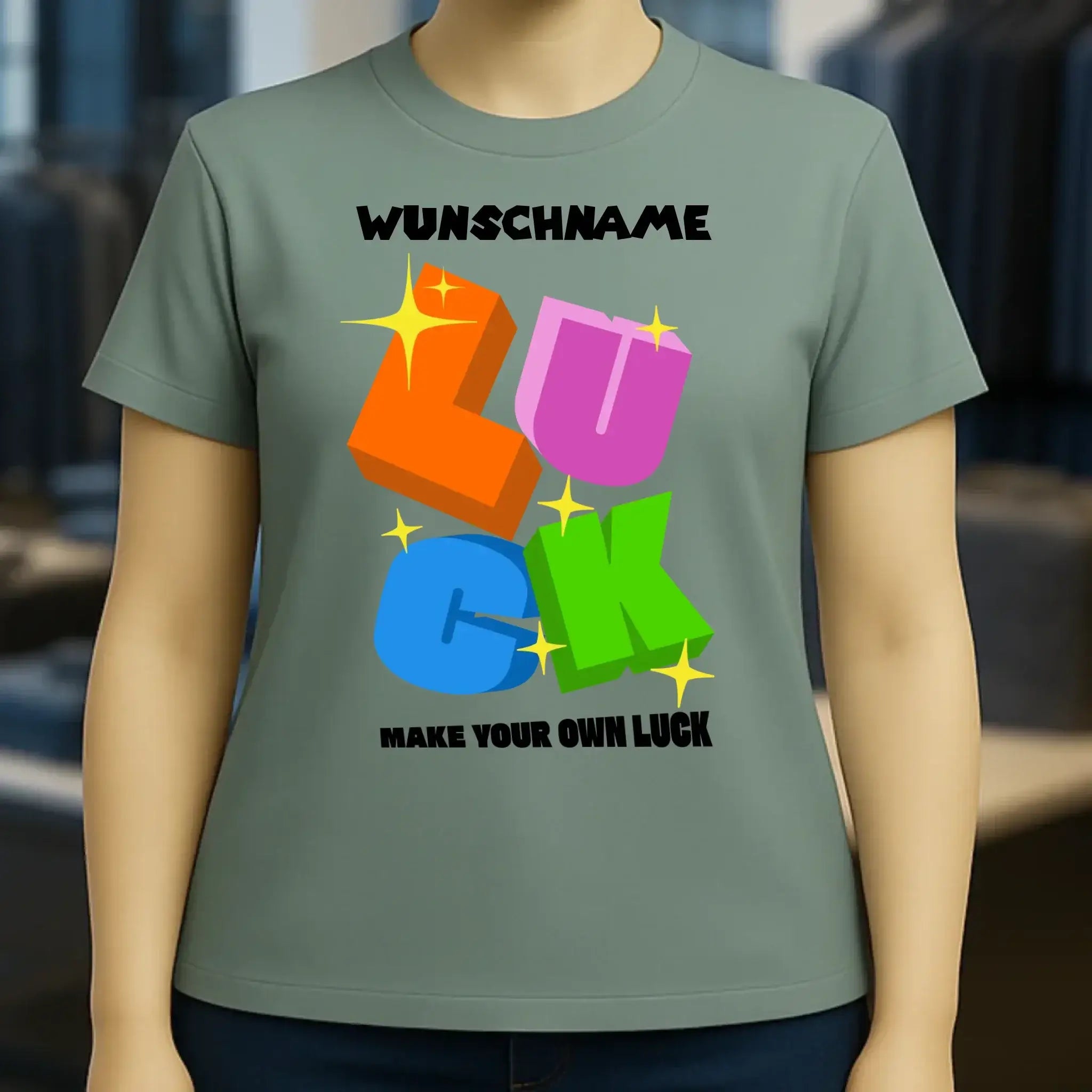 Luck + dein Name • Ladies Premium T-Shirt XS-2XL aus Bio-Baumwolle für Damen • Exklusivdesign • personalisiert