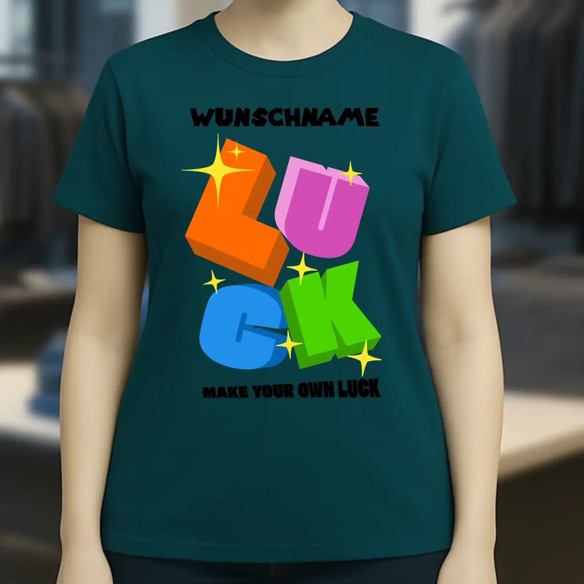 Luck + dein Name • Ladies Premium T-Shirt XS-2XL aus Bio-Baumwolle für Damen • Exklusivdesign • personalisiert