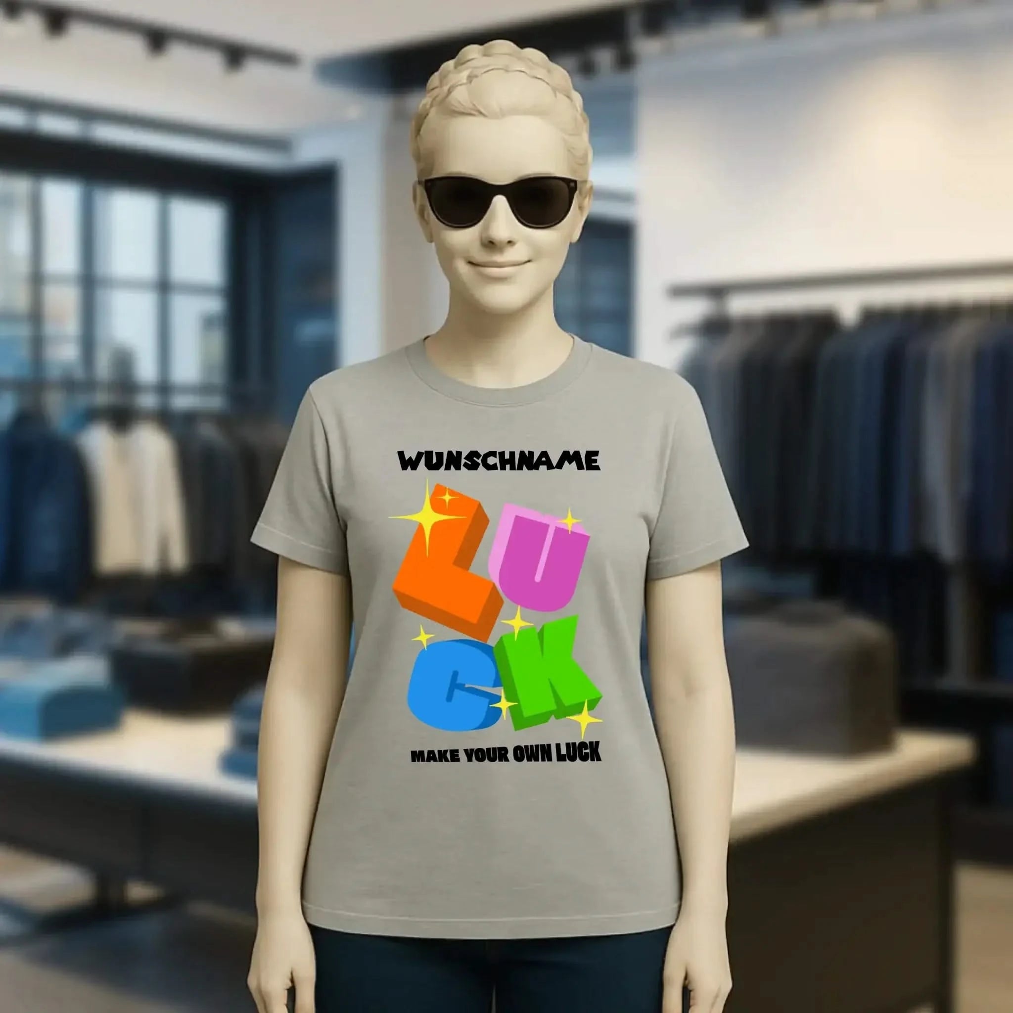 Luck + dein Name • Ladies Premium T-Shirt XS-2XL aus Bio-Baumwolle für Damen • Exklusivdesign • personalisiert