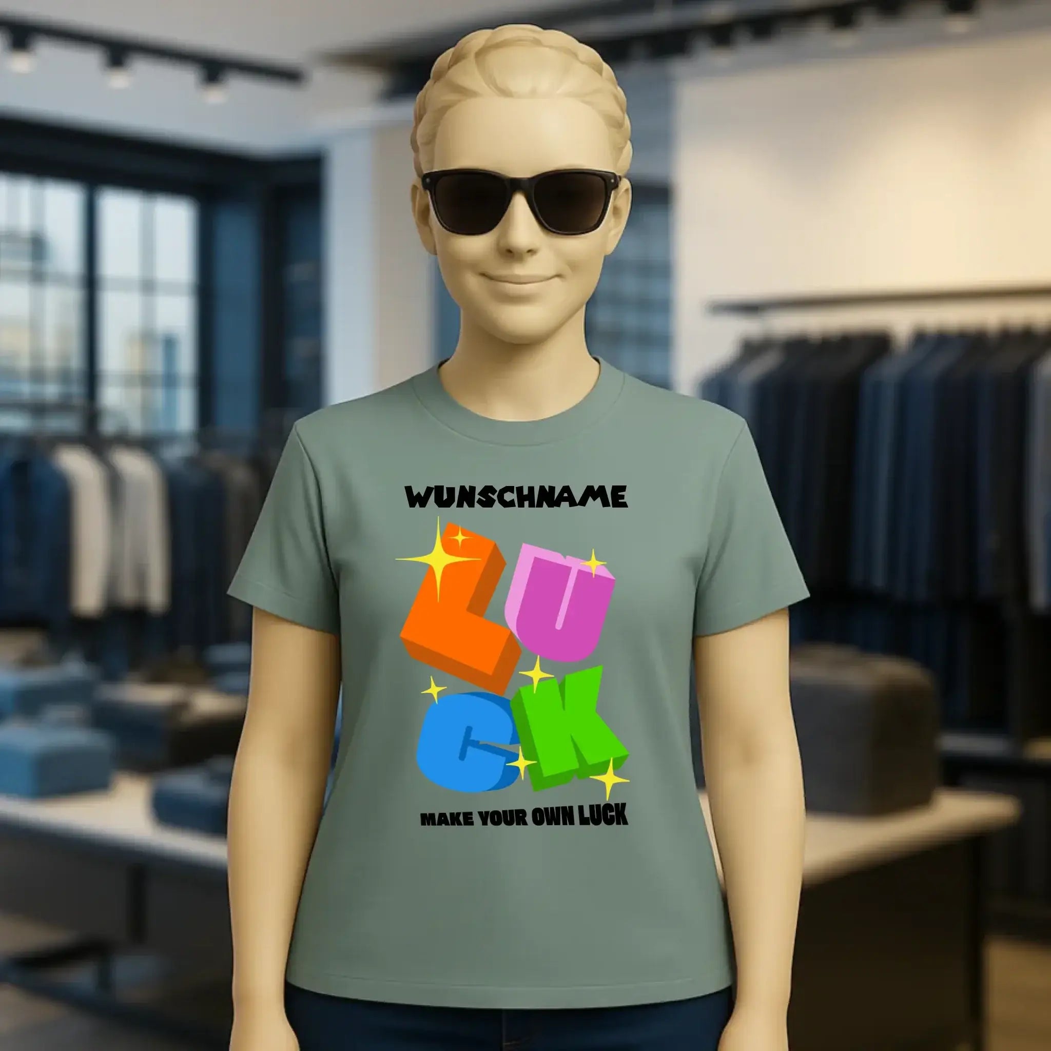 Luck + dein Name • Ladies Premium T-Shirt XS-2XL aus Bio-Baumwolle für Damen • Exklusivdesign • personalisiert