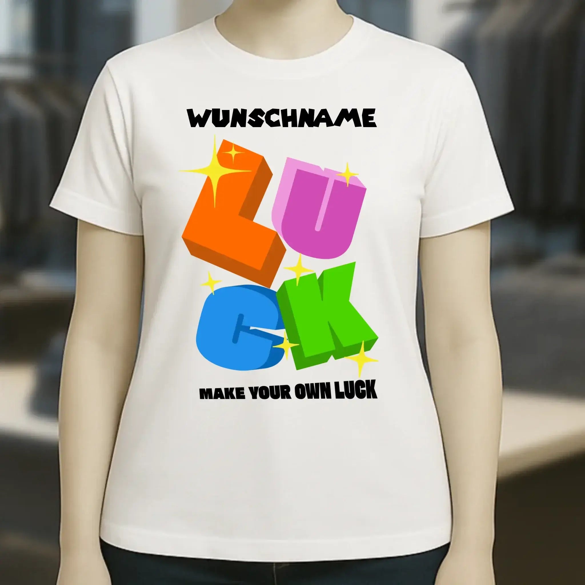 Luck + dein Name • Ladies Premium T-Shirt XS-2XL aus Bio-Baumwolle für Damen • Exklusivdesign • personalisiert