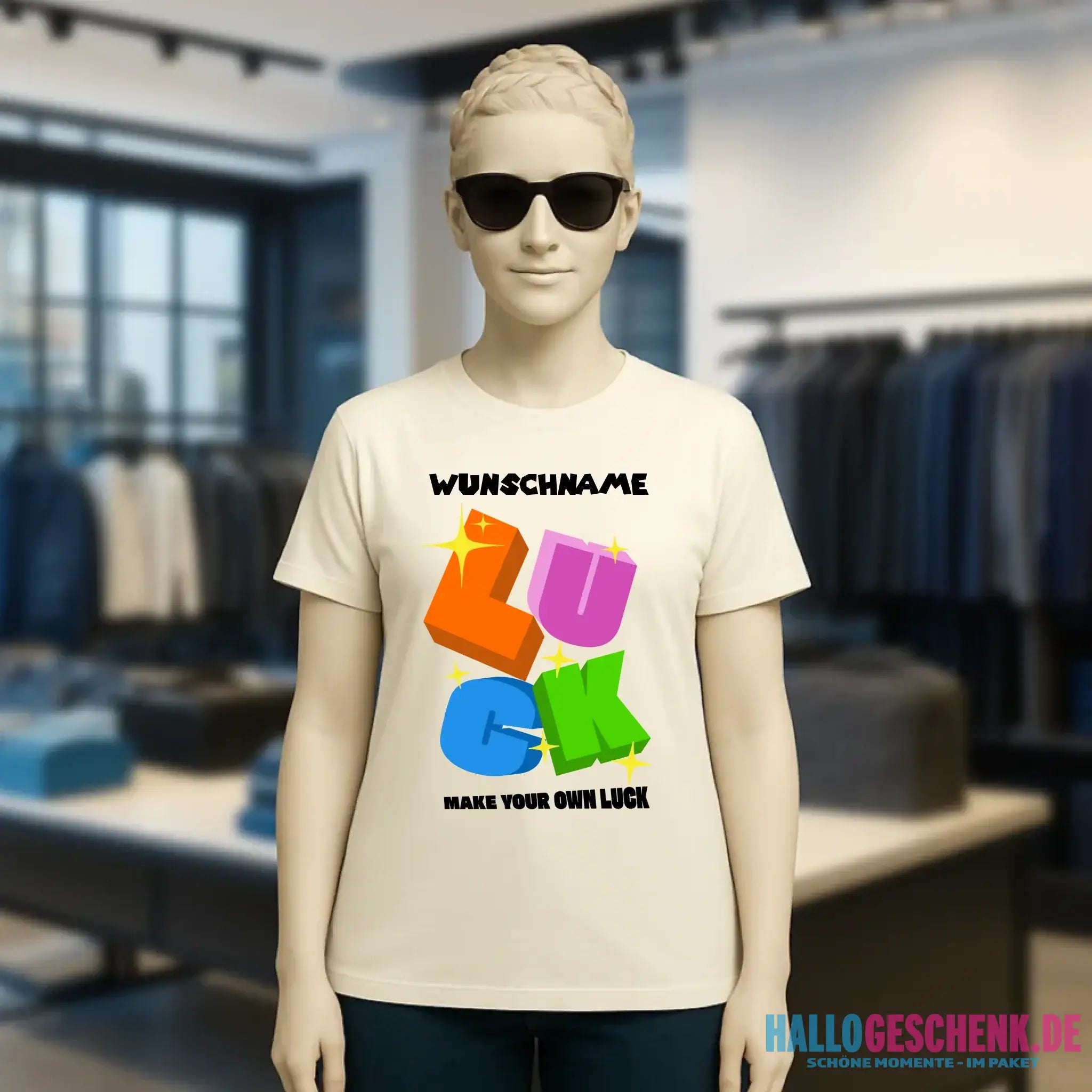Luck + dein Name • Ladies Premium T-Shirt XS-2XL aus Bio-Baumwolle für Damen • Exklusivdesign • personalisiert