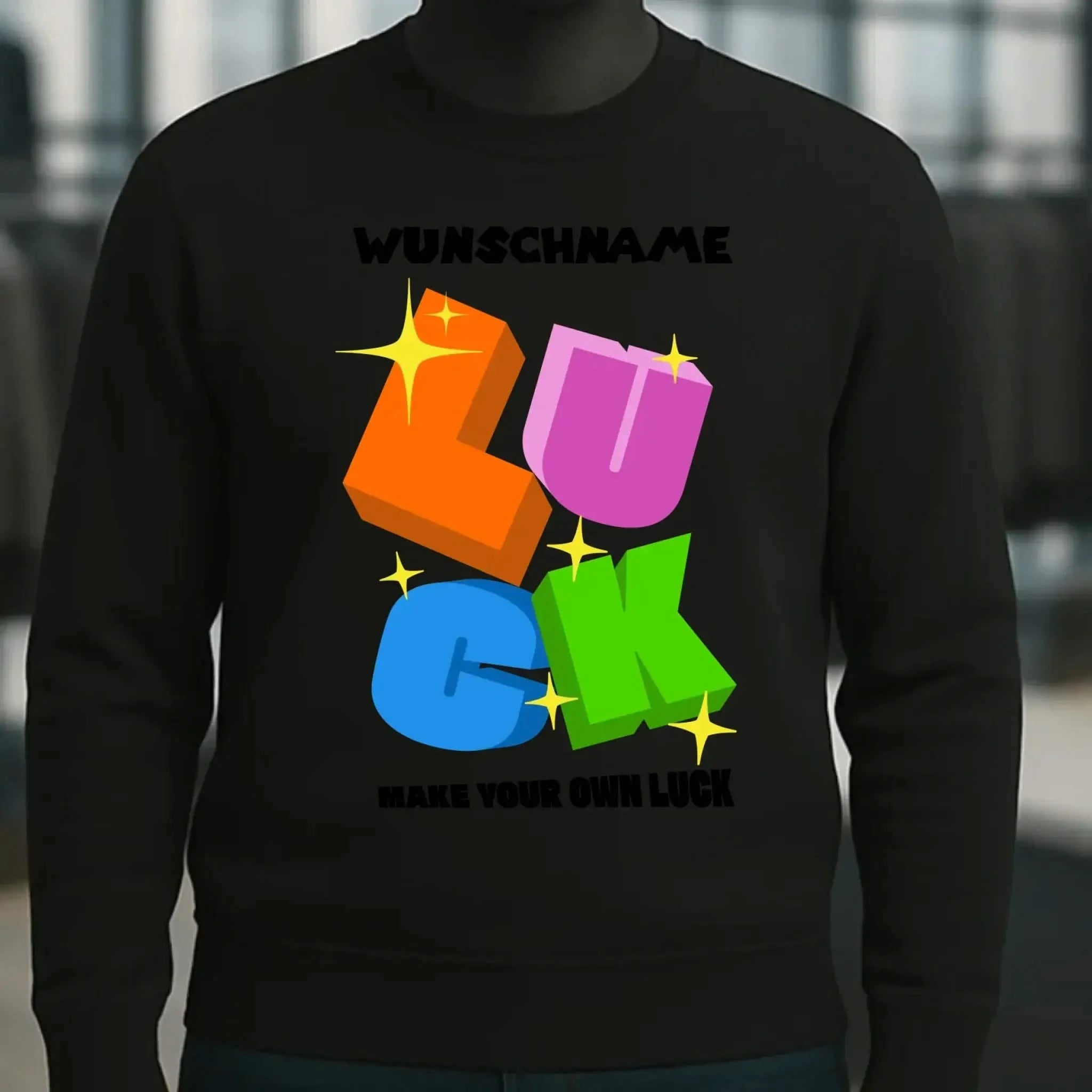 Luck + dein Name • Unisex Sweatshirt Bio-Baumwolle in 4 Farben XS-3XL • personalisiert