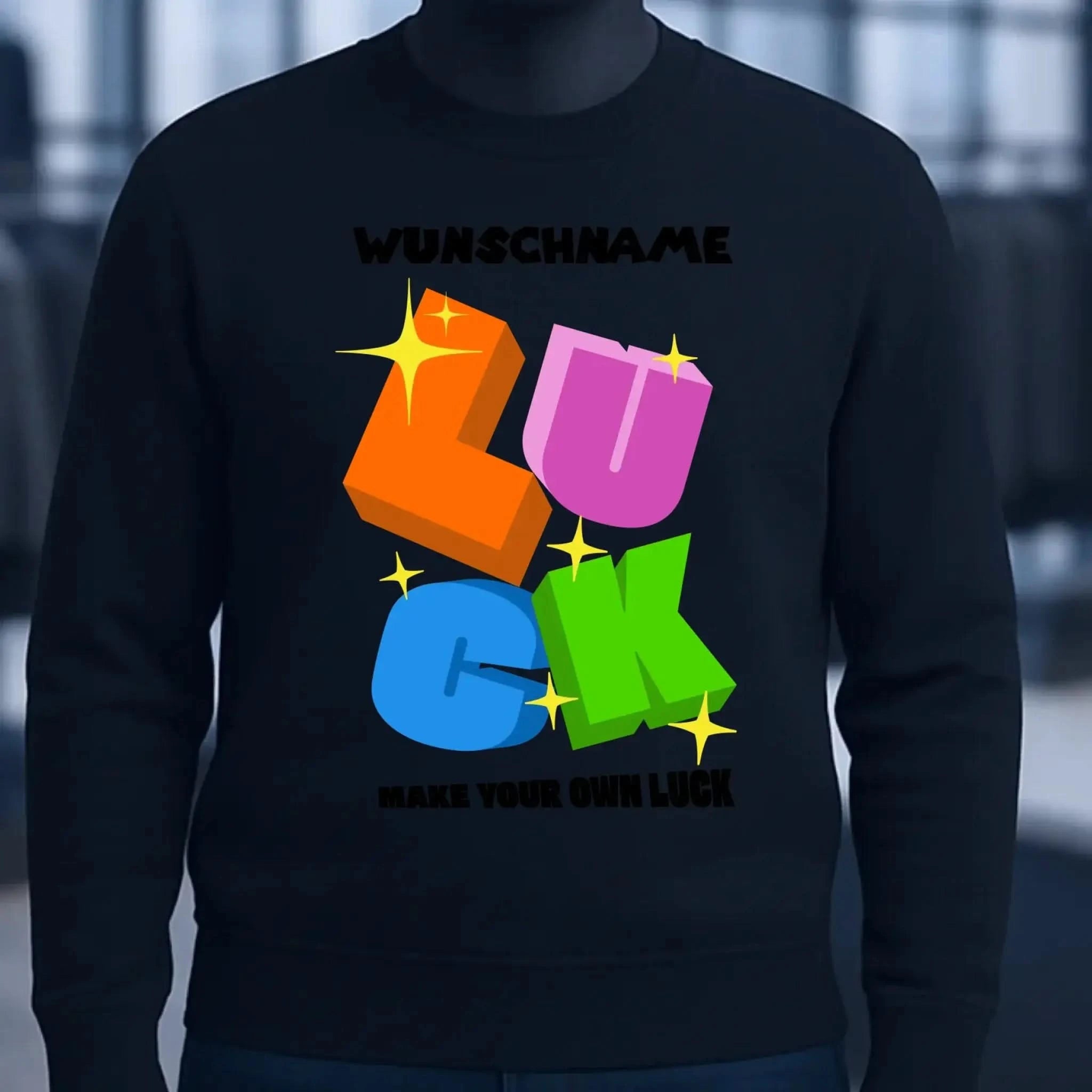 Luck + dein Name • Unisex Sweatshirt Bio-Baumwolle in 4 Farben XS-3XL • personalisiert