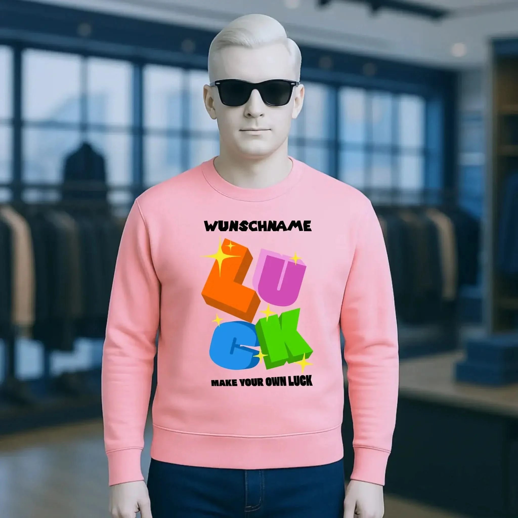 Luck + dein Name • Unisex Sweatshirt Bio-Baumwolle in 4 Farben XS-3XL • personalisiert
