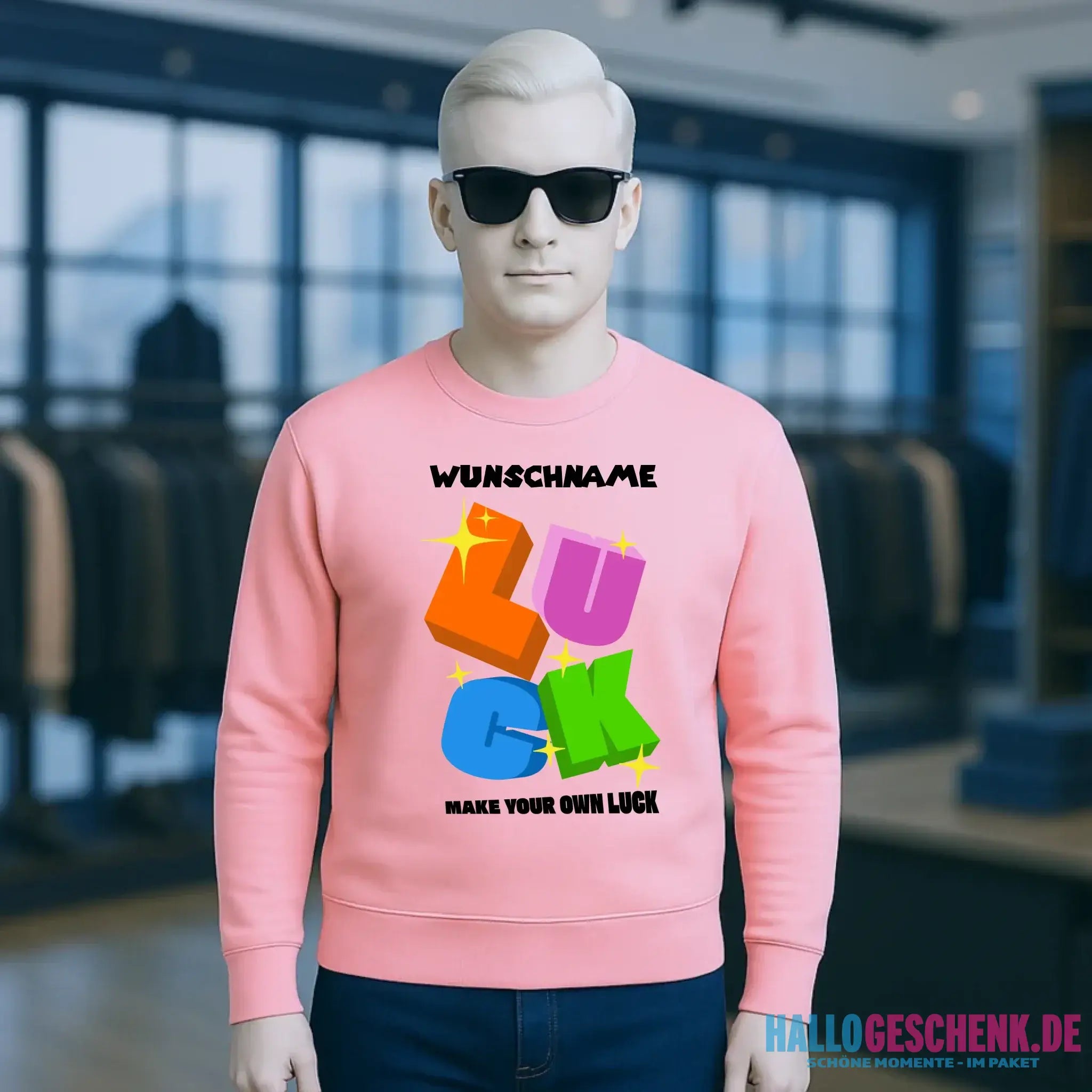Luck + dein Name • Unisex Sweatshirt Bio-Baumwolle in 4 Farben XS-3XL • personalisiert
