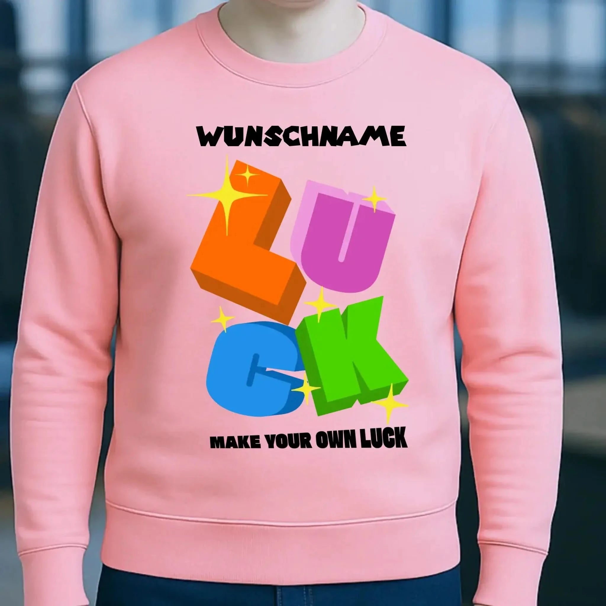 Luck + dein Name • Unisex Sweatshirt Bio-Baumwolle in 4 Farben XS-3XL • personalisiert