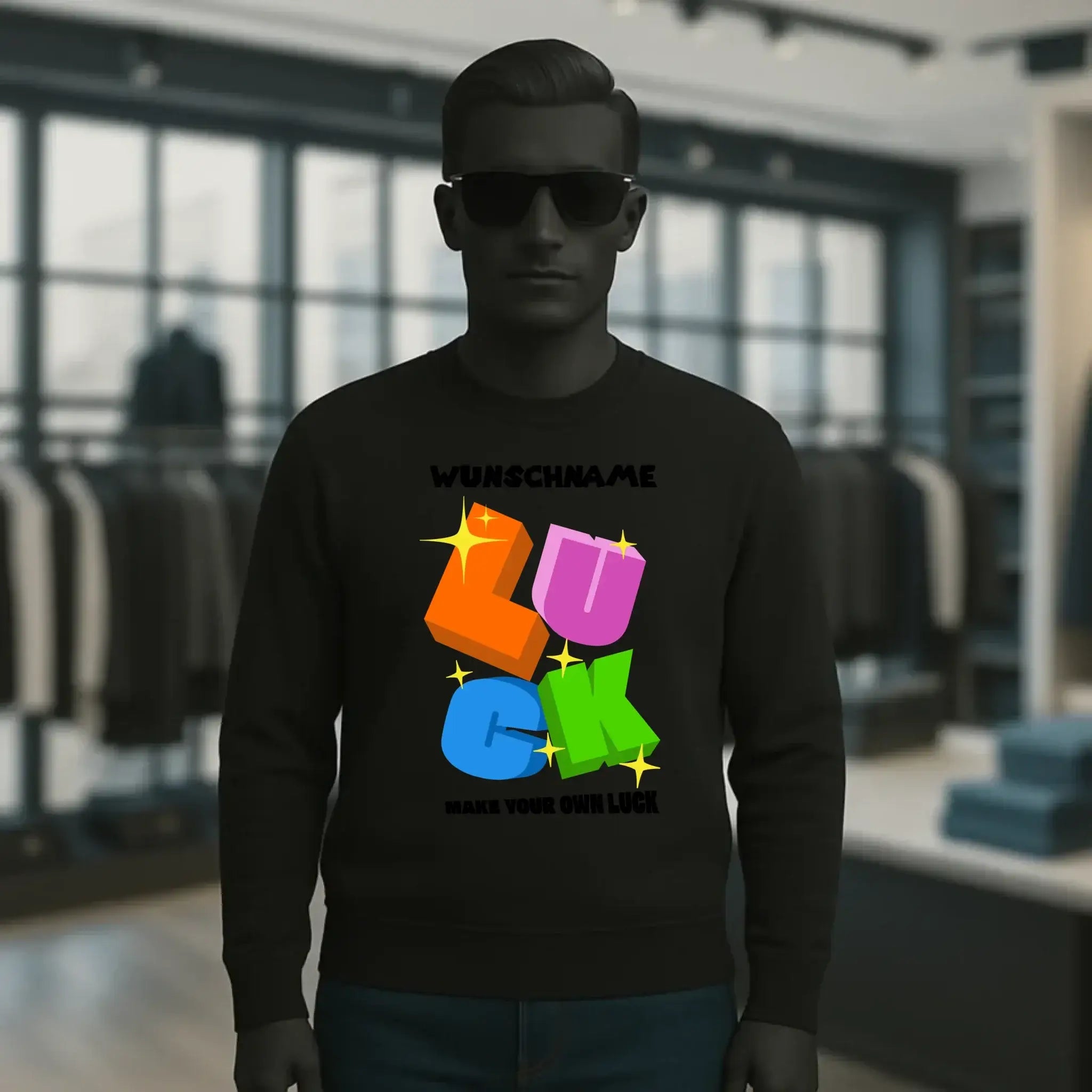 Luck + dein Name • Unisex Sweatshirt Bio-Baumwolle in 4 Farben XS-3XL • personalisiert