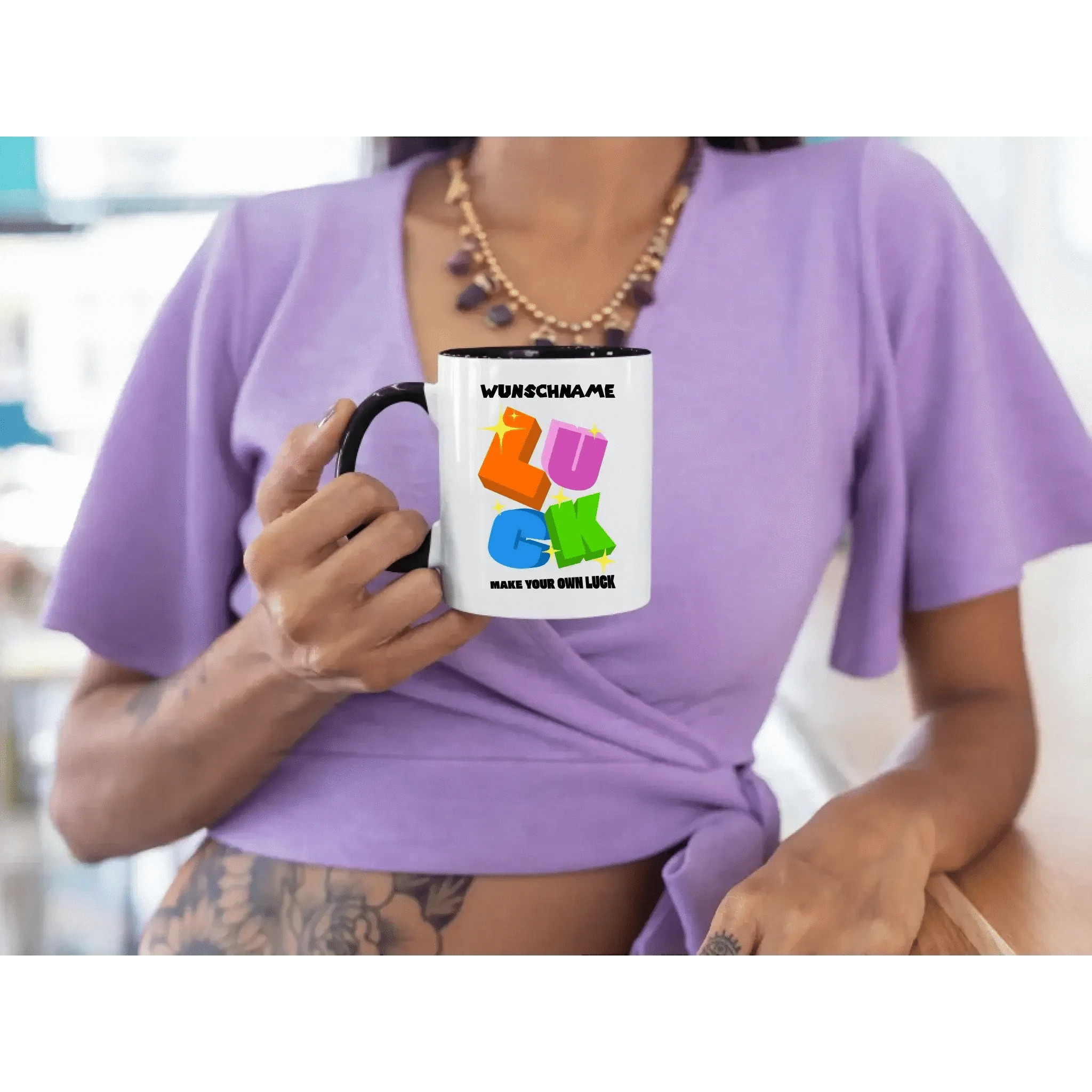 Luck + dein Name • zweifarbige Tasse spülmaschinengeeignet • Exklusivdesign • personalisiert