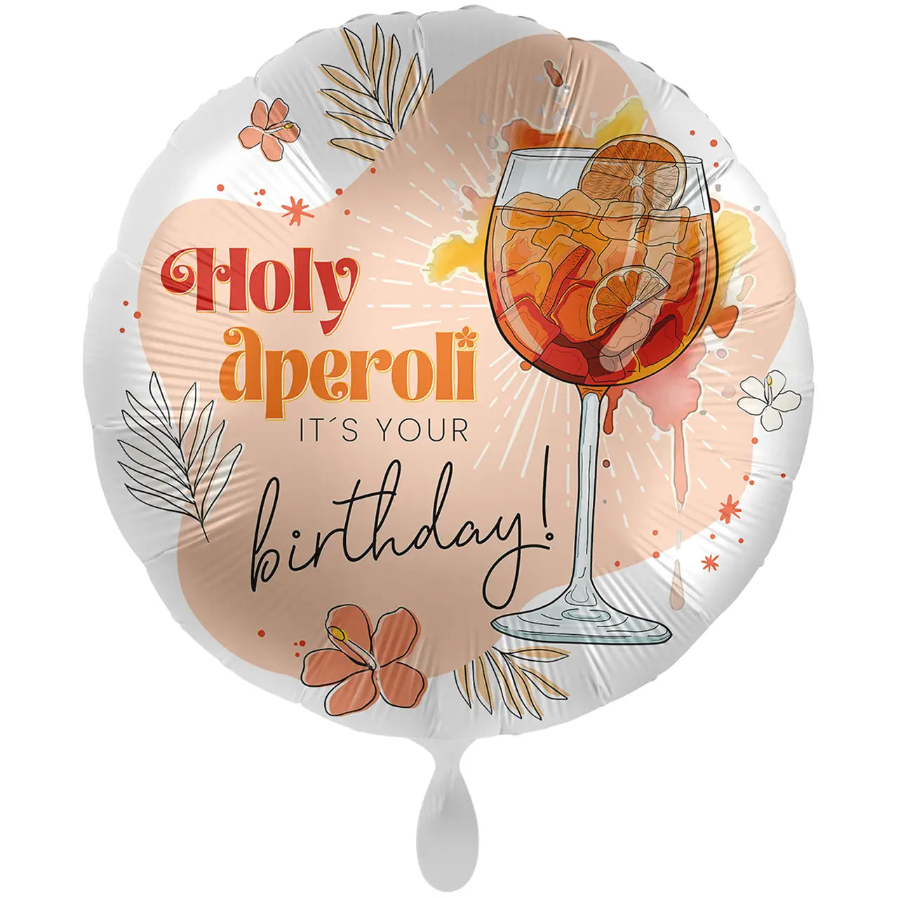 Runder metallischer luftballon mit lebhafter aperol spritz illustration orange und florale motive für geburtstag