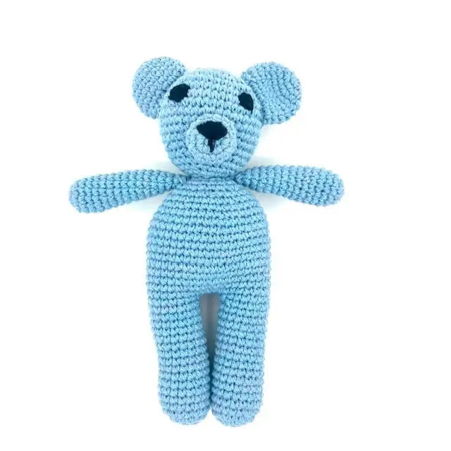 Luna-Leena-Bär Sam Kuschelbabyblau – Bio-Baumwolle – handgehäkelt in Nepal