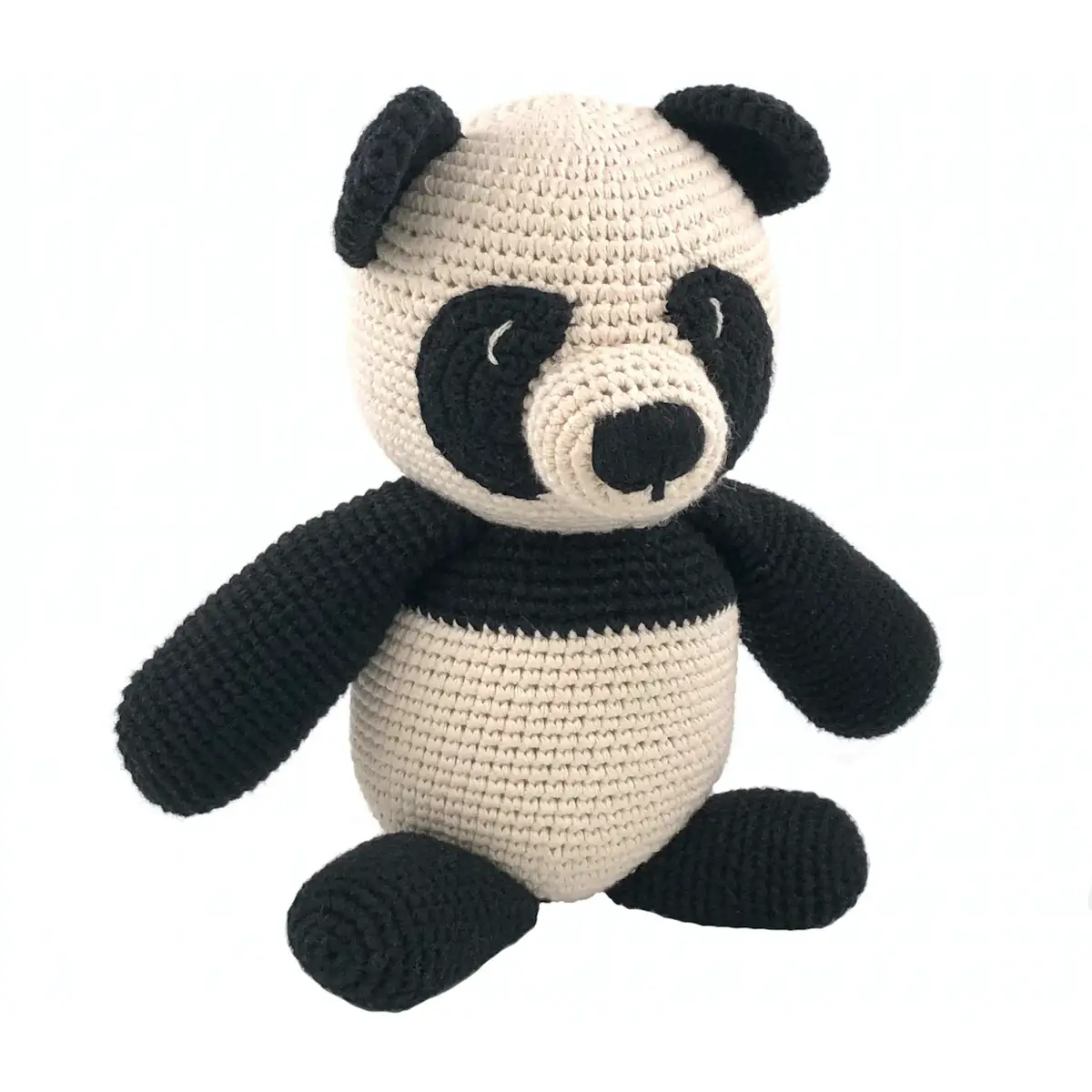 Luna-Leena Pandabär Kuscheltier schwarz-weiß – Bio-Baumwolle – handgehäkelt in Nepal