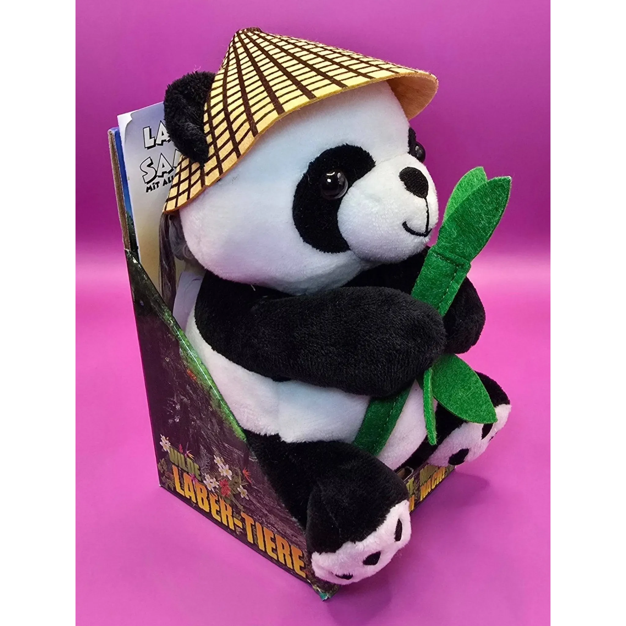 Lustiger Laber-Panda BAO BAO, der alles nachplappert • inkl. Hut und Bambus • 14,5x12x18 cm • Labertiere