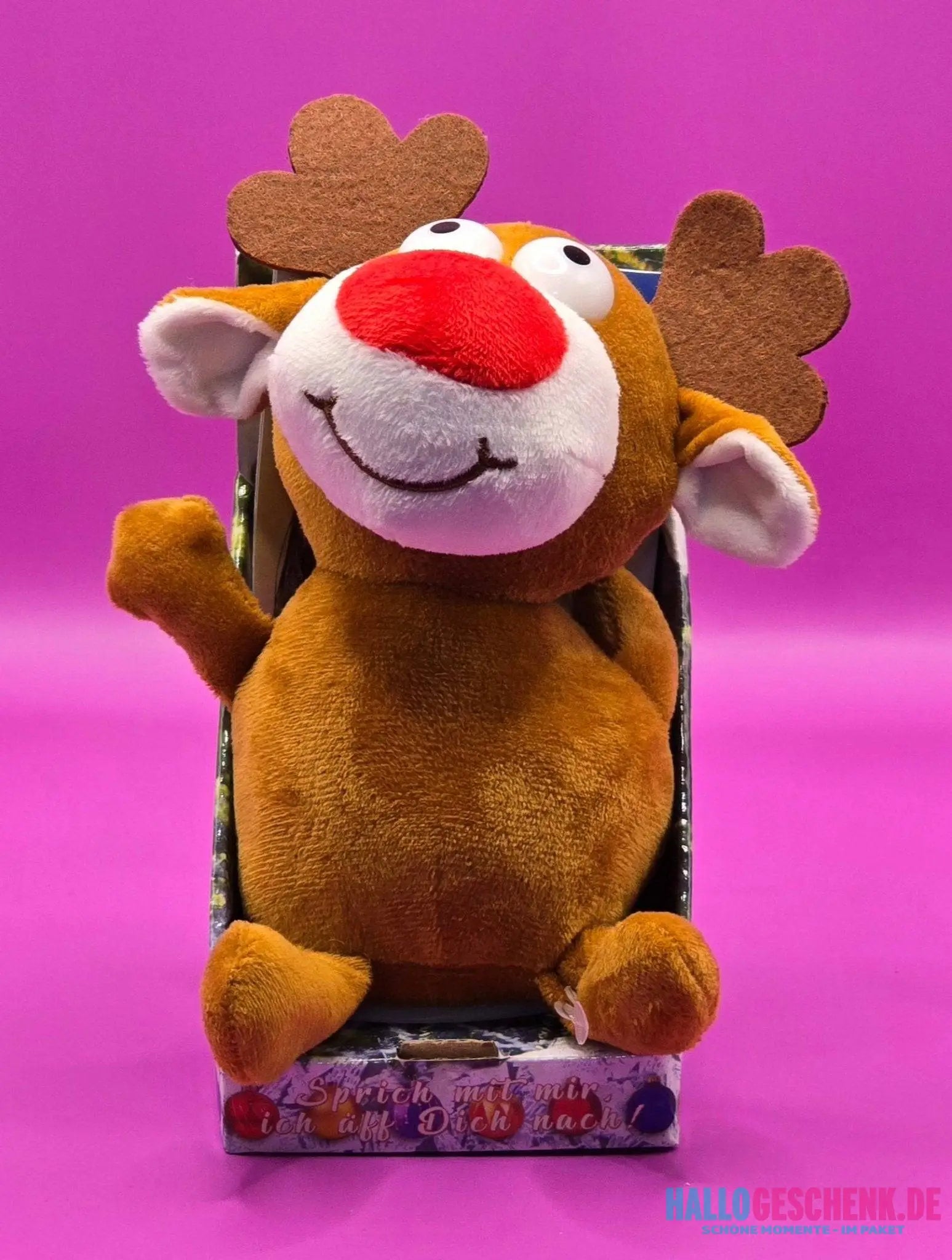 Lustiges Laber-Rentier RUDOLPH, das alles nachplappert • inkl. Batterien • 16x11,5x18,5 cm • Labertiere
