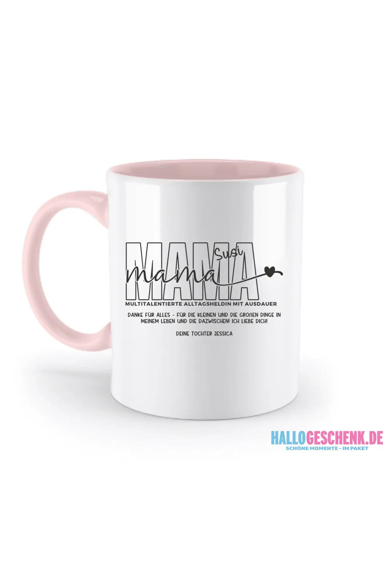 MAMA: Multitalentierte Alltagsheldin mit Ausdauer + Wunschname + Botschaft • zweifarbige Tasse • Exklusivdesign