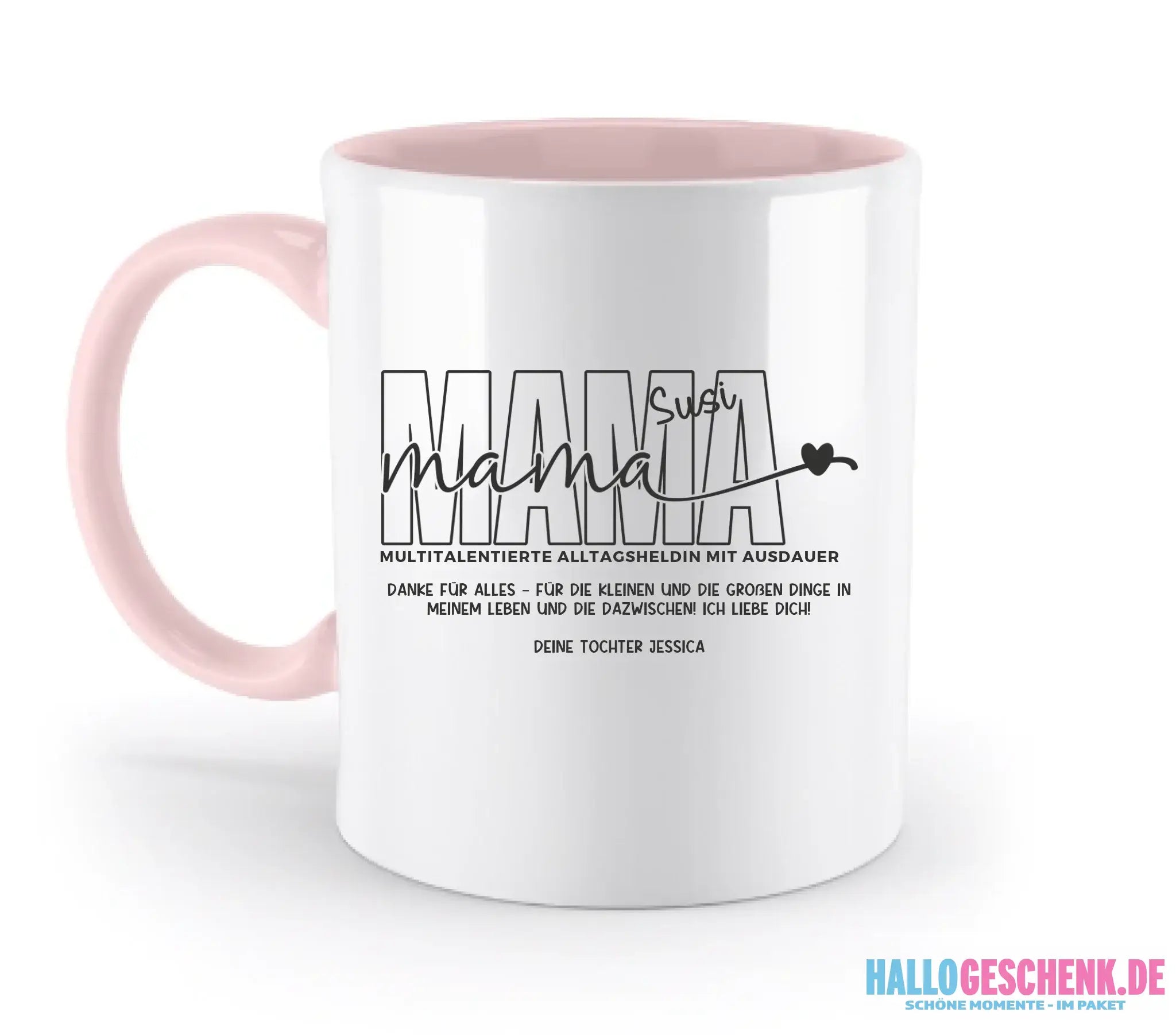 MAMA: Multitalentierte Alltagsheldin mit Ausdauer + Wunschname + Botschaft • zweifarbige Tasse • Exklusivdesign