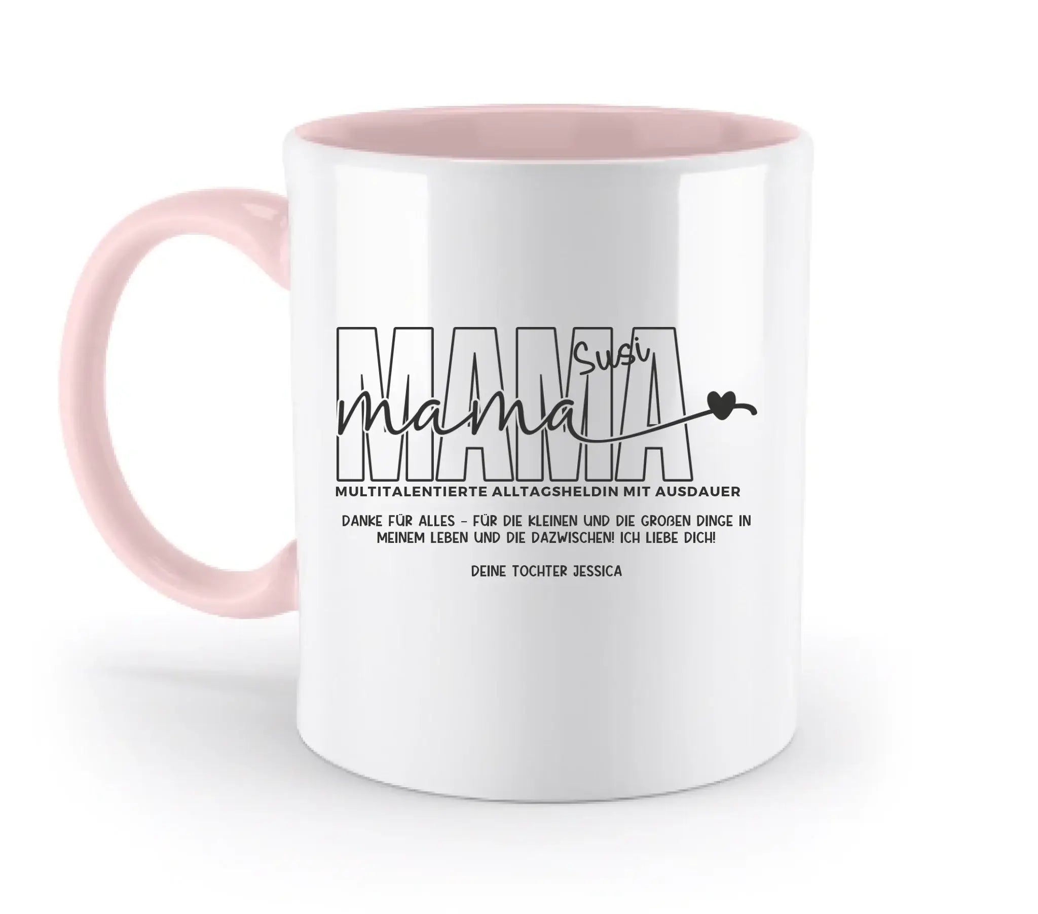 MAMA: Multitalentierte Alltagsheldin mit Ausdauer + Wunschname + Botschaft • zweifarbige Tasse • Exklusivdesign
