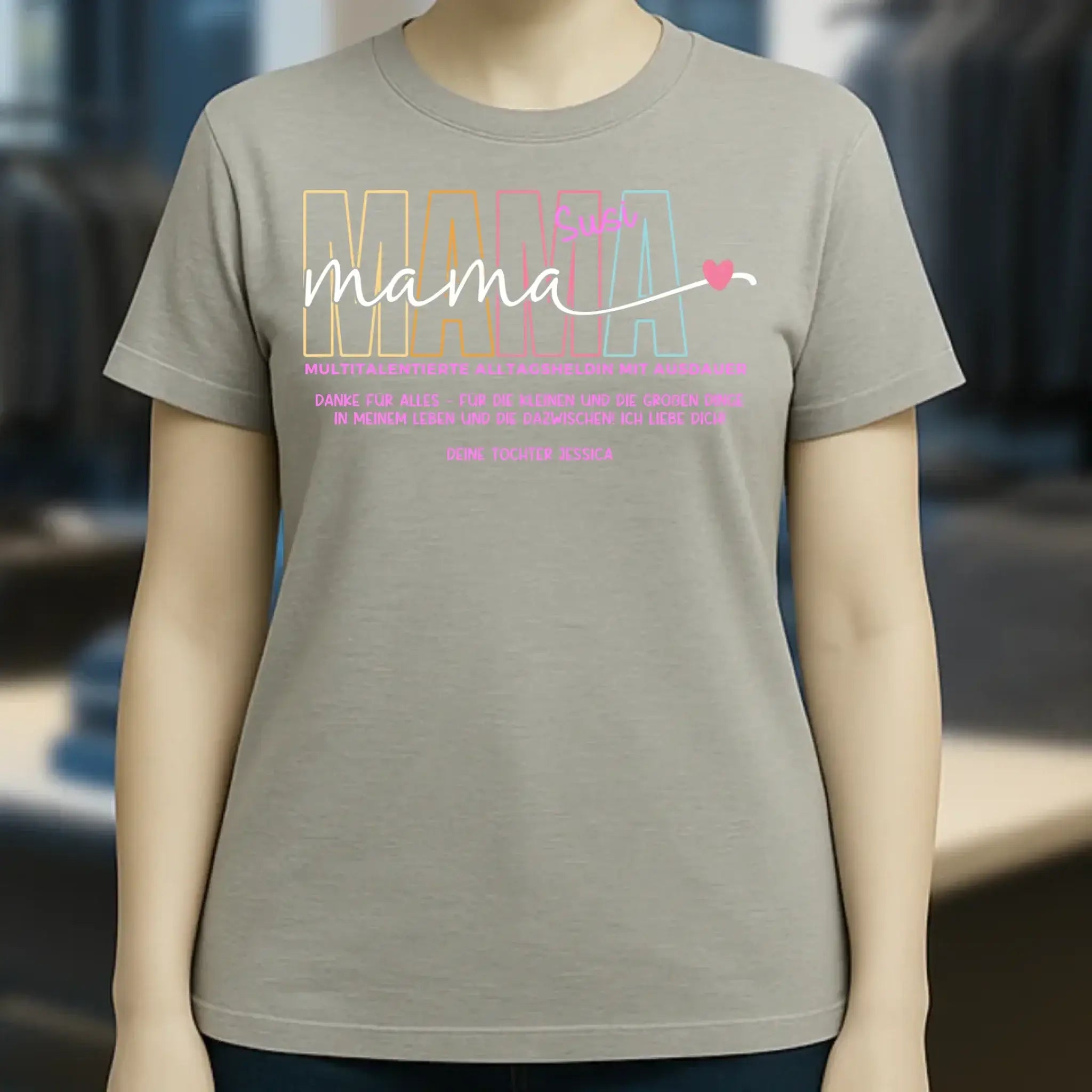 MAMA: Multitalentierte Alltagsheldin mit Ausdauer + Wunschname + Botschaft • Ladies Premium T-Shirt XS-2XL aus Bio-Baumwolle für Damen • Exklusivdesign • personalisiert