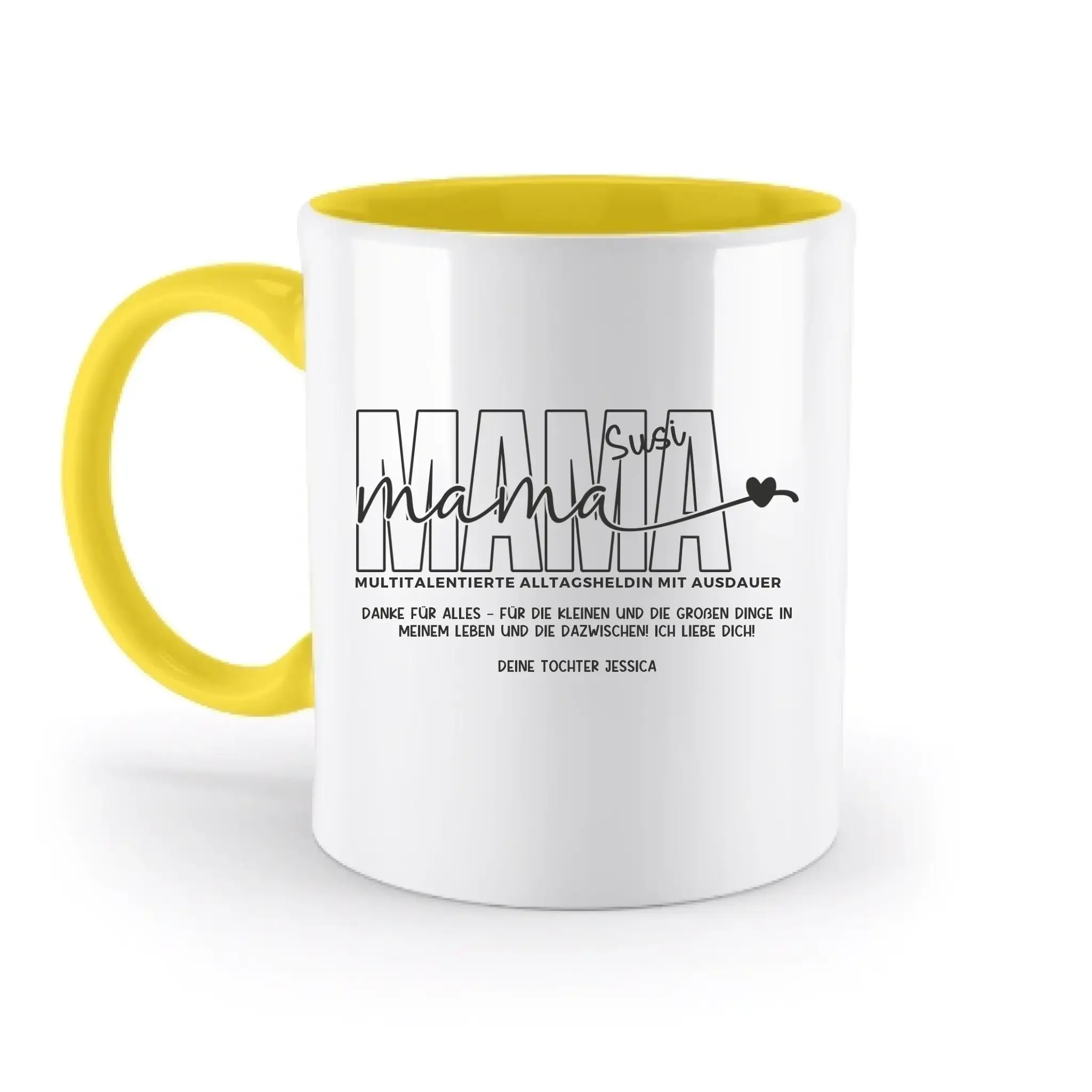 MAMA: Multitalentierte Alltagsheldin mit Ausdauer + Wunschname + Botschaft • zweifarbige Tasse • Exklusivdesign • personalisiert