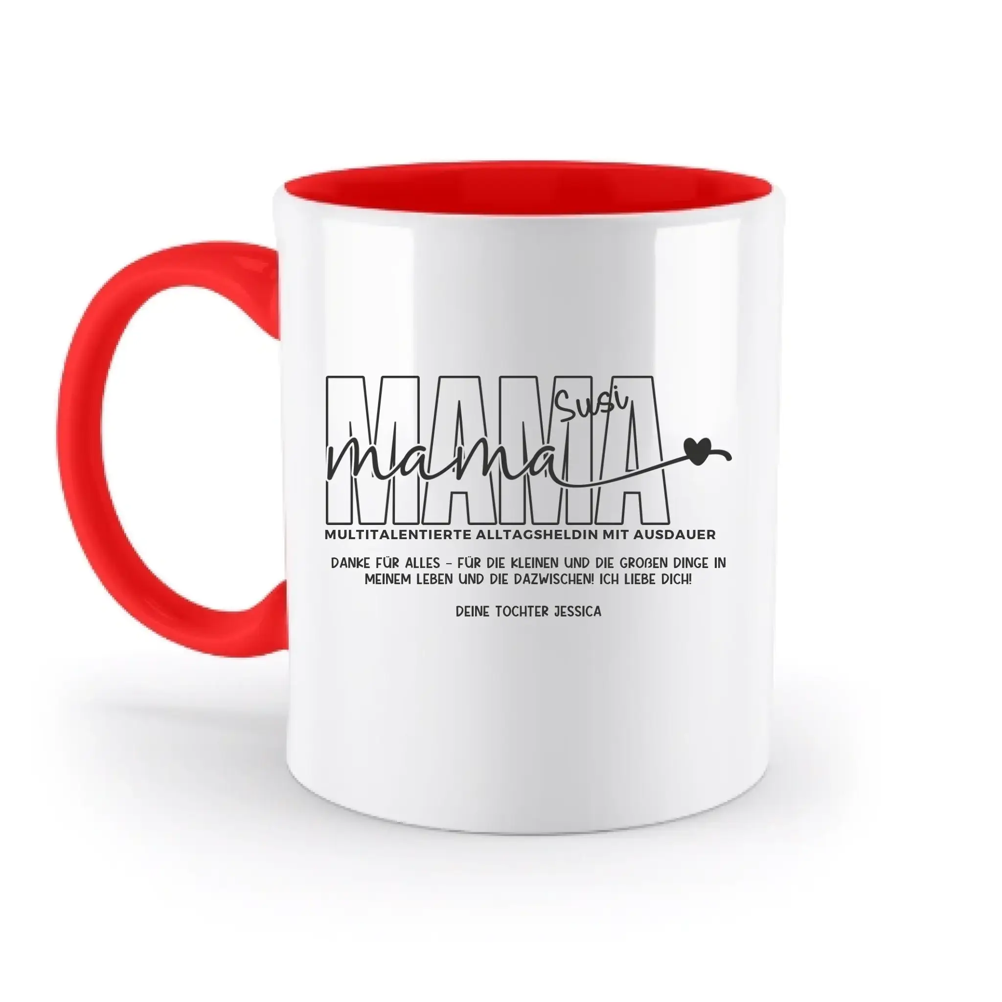 MAMA: Multitalentierte Alltagsheldin mit Ausdauer + Wunschname + Botschaft • zweifarbige Tasse • Exklusivdesign • personalisiert
