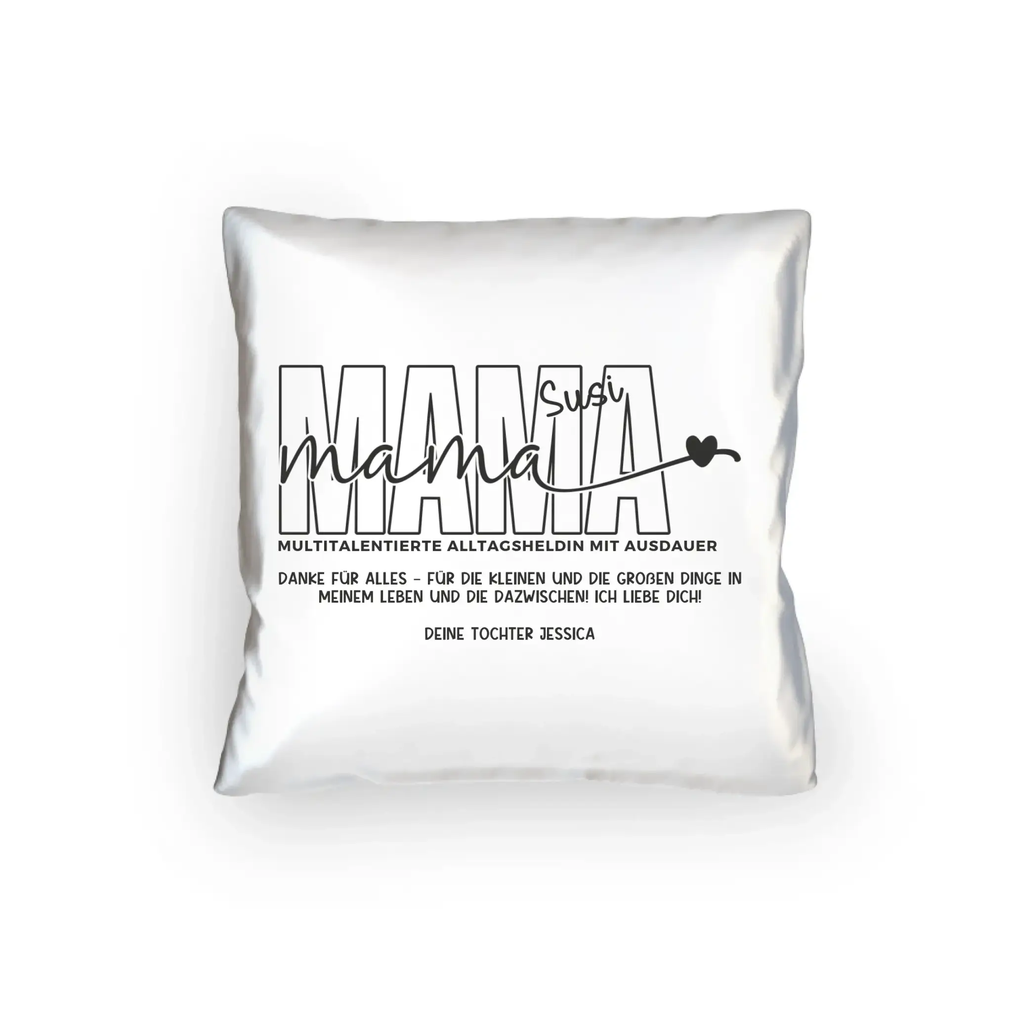 MAMA: Multitalentierte Alltagsheldin mit Ausdauer + Wunschname + Botschaft • Kissen 40x40 cm • personalisiert
