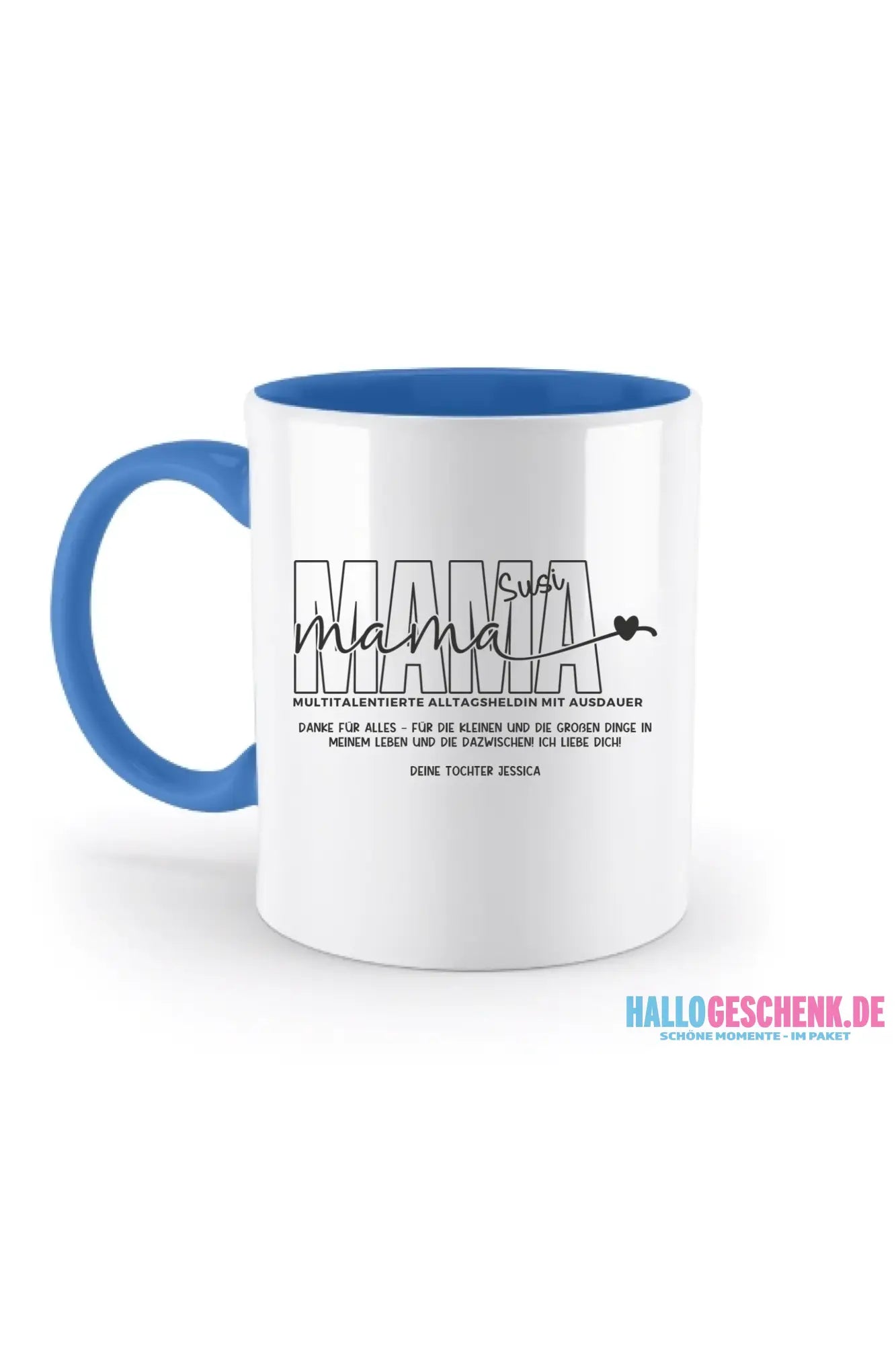 MAMA: Multitalentierte Alltagsheldin mit Ausdauer + Wunschname + Botschaft • zweifarbige Tasse • Exklusivdesign