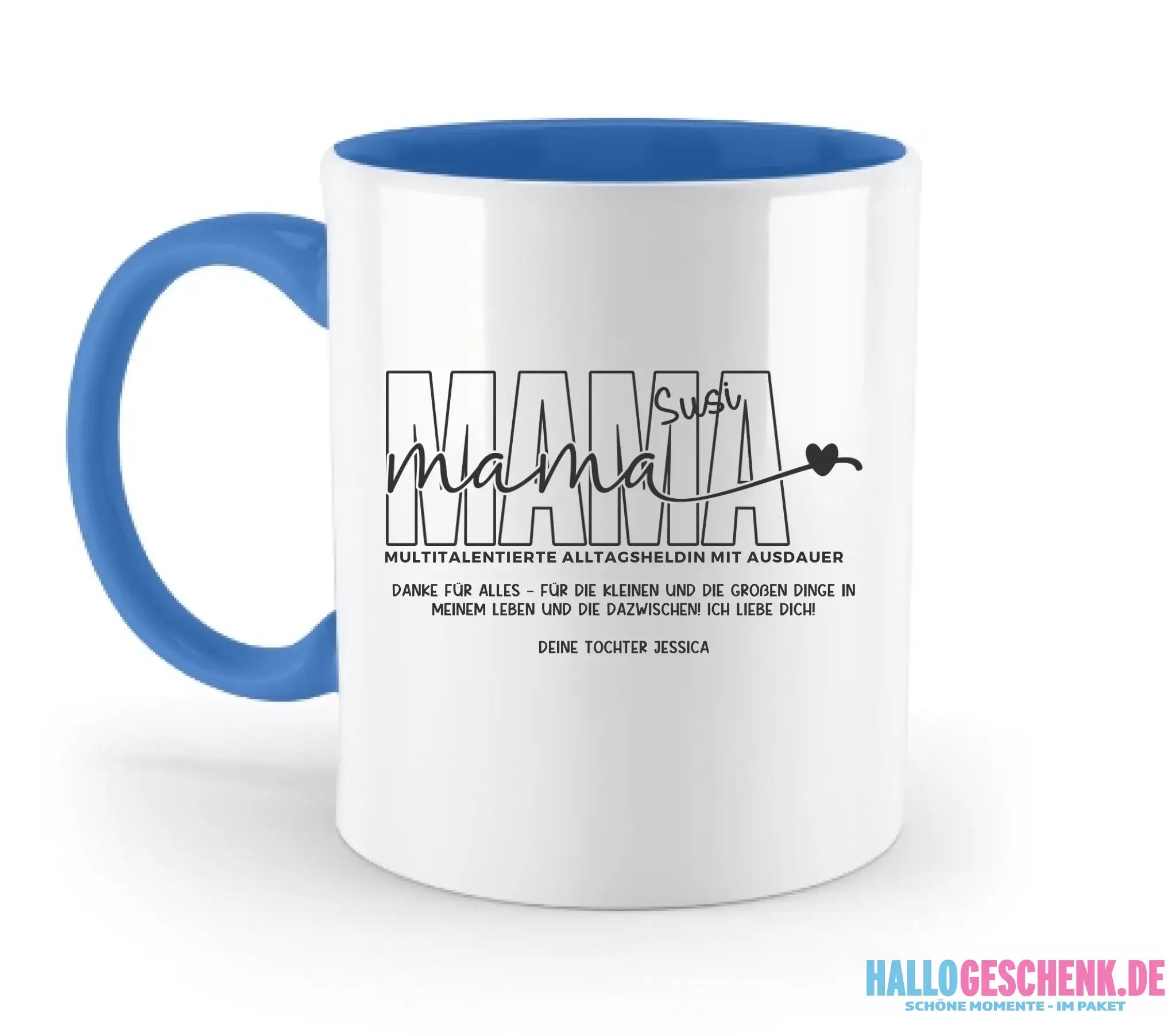 MAMA: Multitalentierte Alltagsheldin mit Ausdauer + Wunschname + Botschaft • zweifarbige Tasse • Exklusivdesign