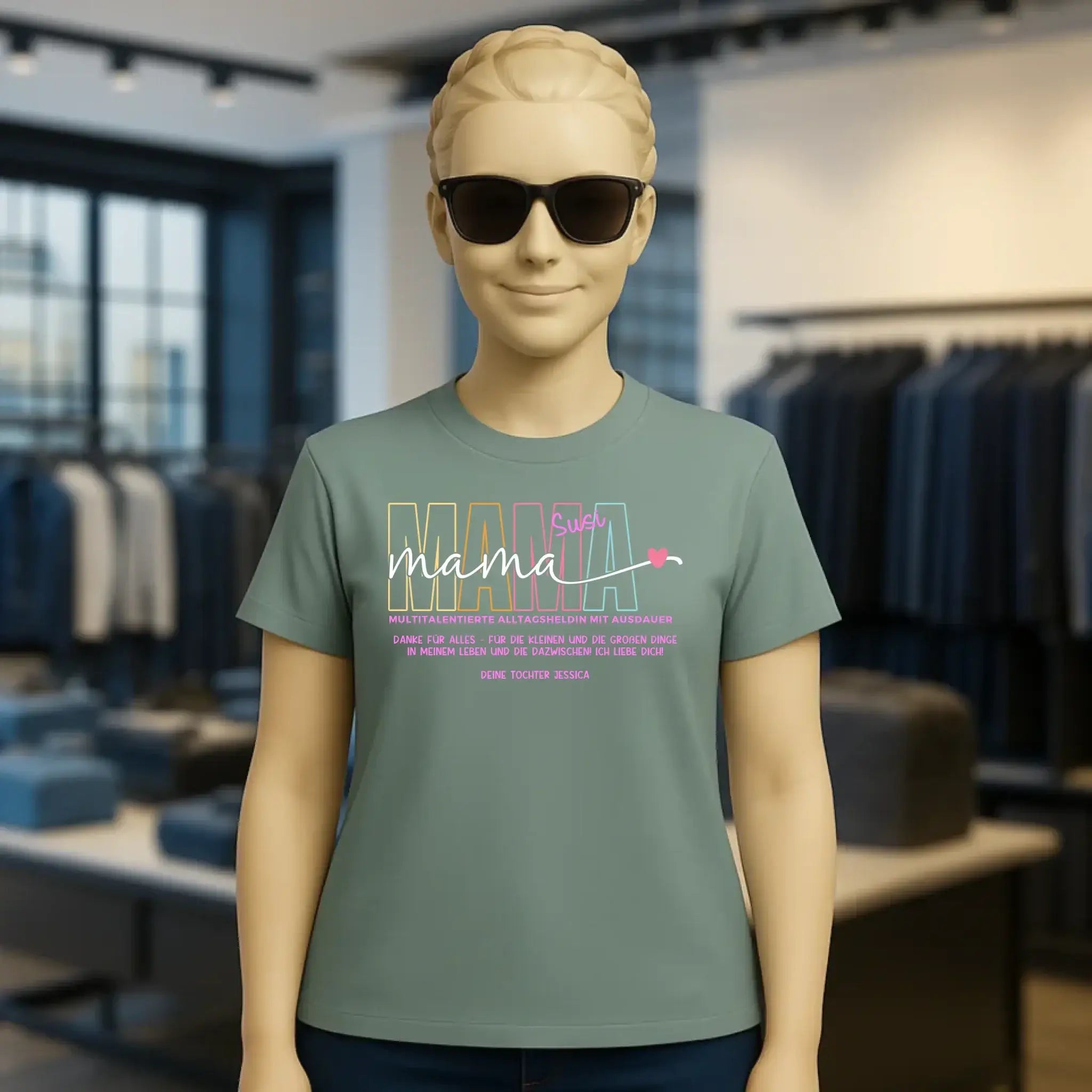 MAMA: Multitalentierte Alltagsheldin mit Ausdauer + Wunschname + Botschaft • Ladies Premium T-Shirt XS-2XL aus Bio-Baumwolle für Damen • Exklusivdesign • personalisiert