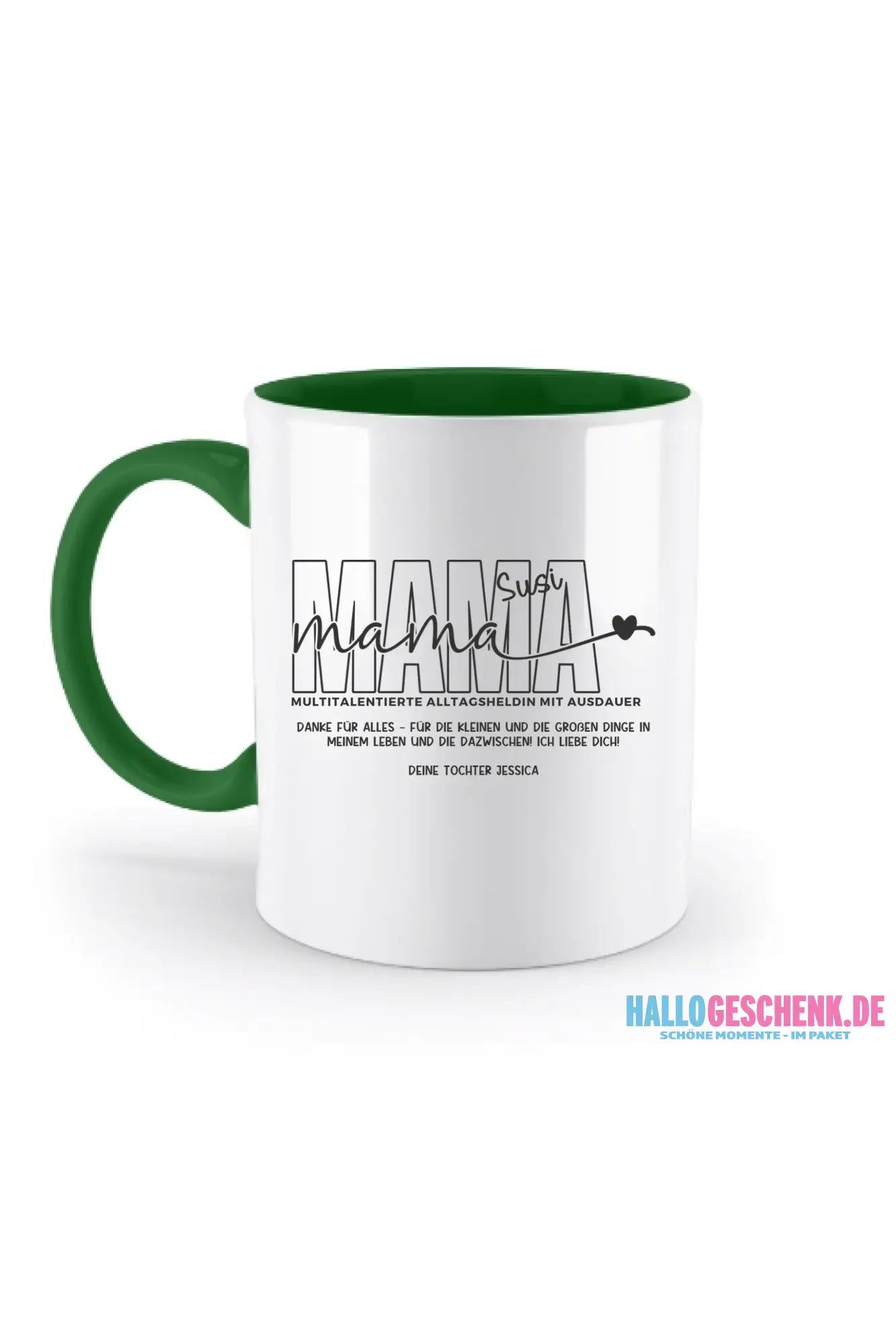 MAMA: Multitalentierte Alltagsheldin mit Ausdauer + Wunschname + Botschaft • zweifarbige Tasse • Exklusivdesign