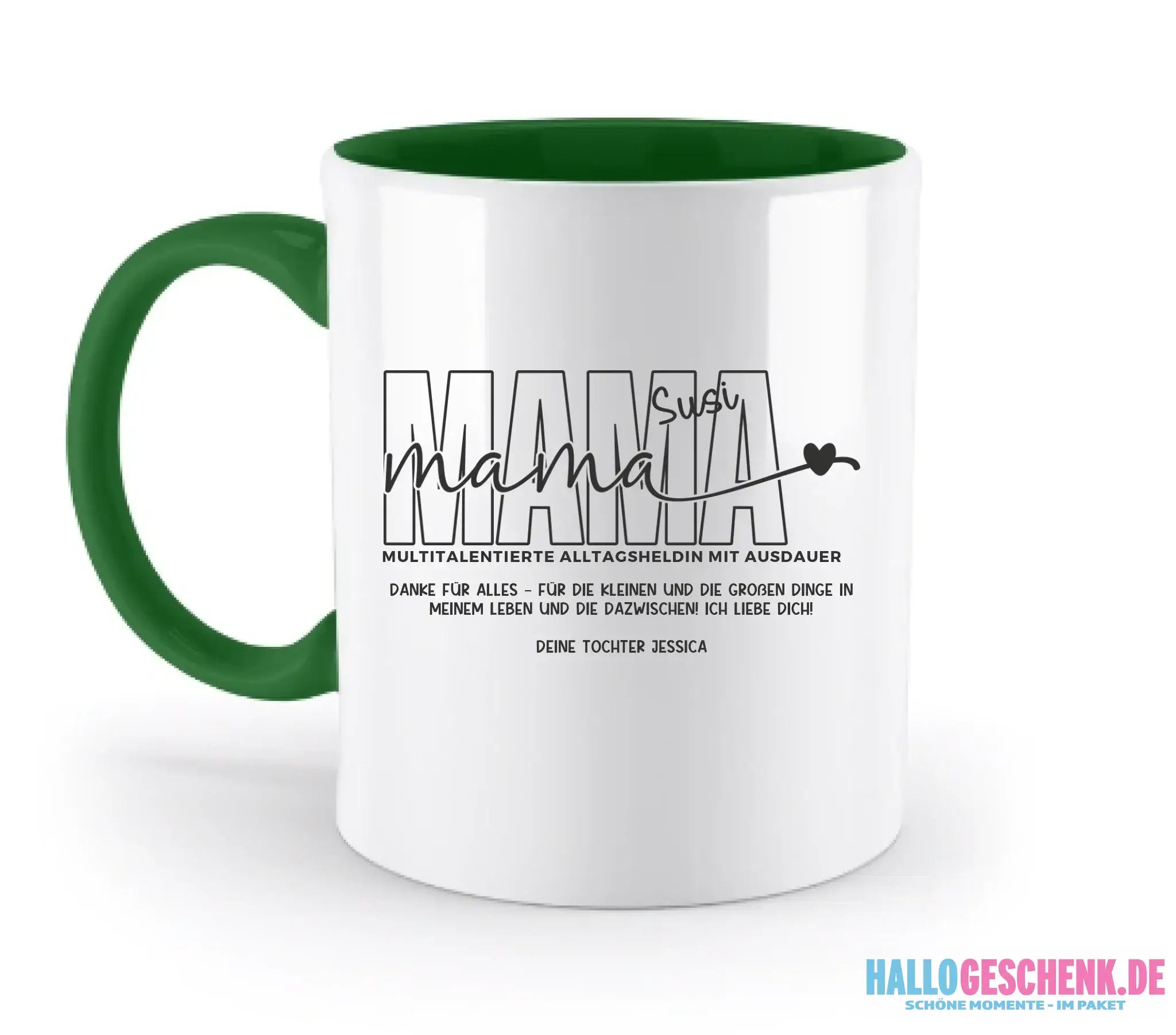 MAMA: Multitalentierte Alltagsheldin mit Ausdauer + Wunschname + Botschaft • zweifarbige Tasse • Exklusivdesign