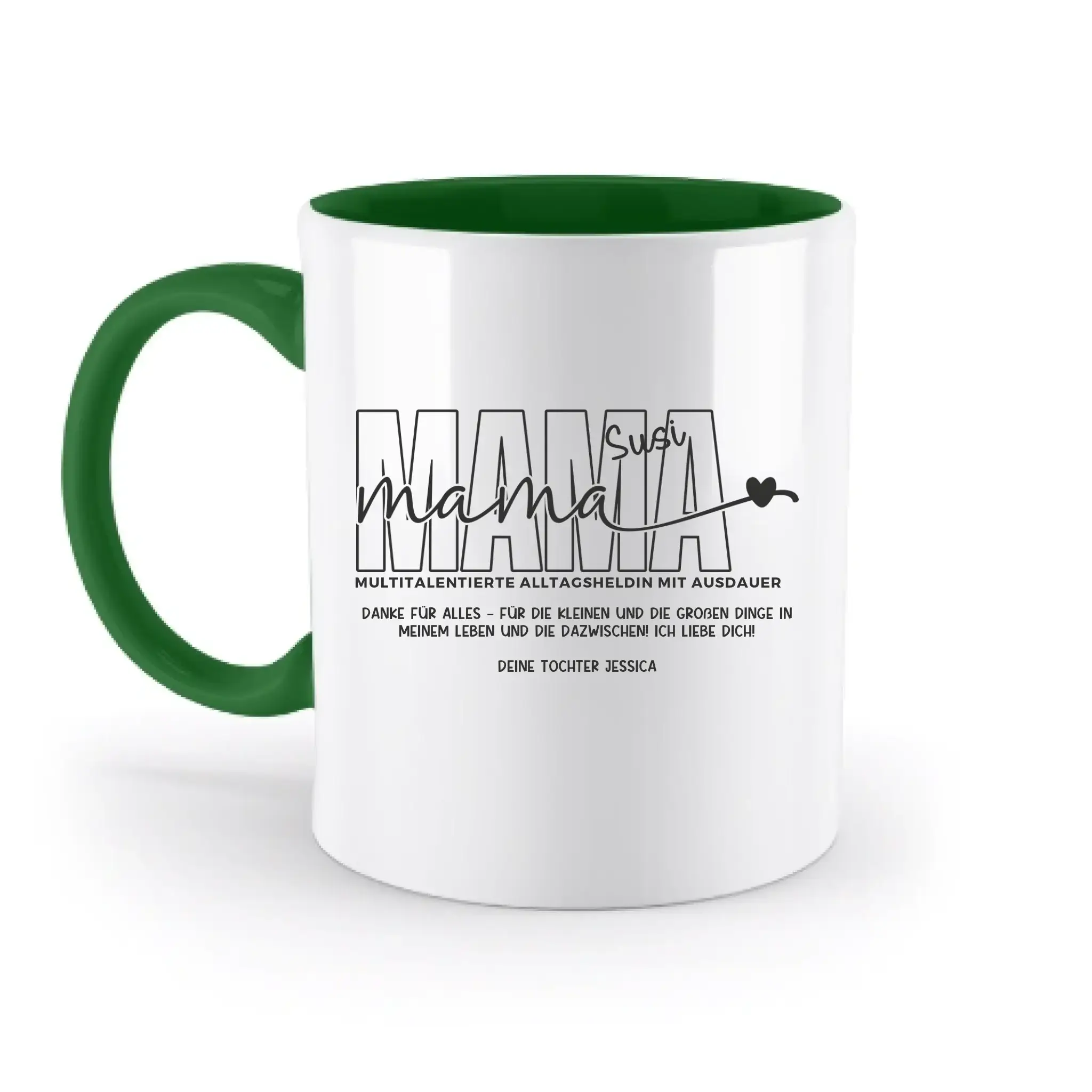 MAMA: Multitalentierte Alltagsheldin mit Ausdauer + Wunschname + Botschaft • zweifarbige Tasse • Exklusivdesign • personalisiert