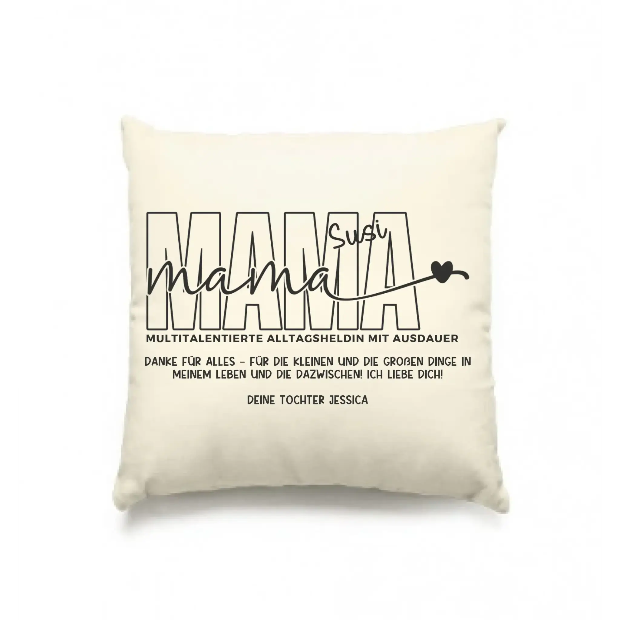 MAMA: Multitalentierte Alltagsheldin mit Ausdauer + Wunschname + Botschaft • Kissen 40x40 cm • personalisiert