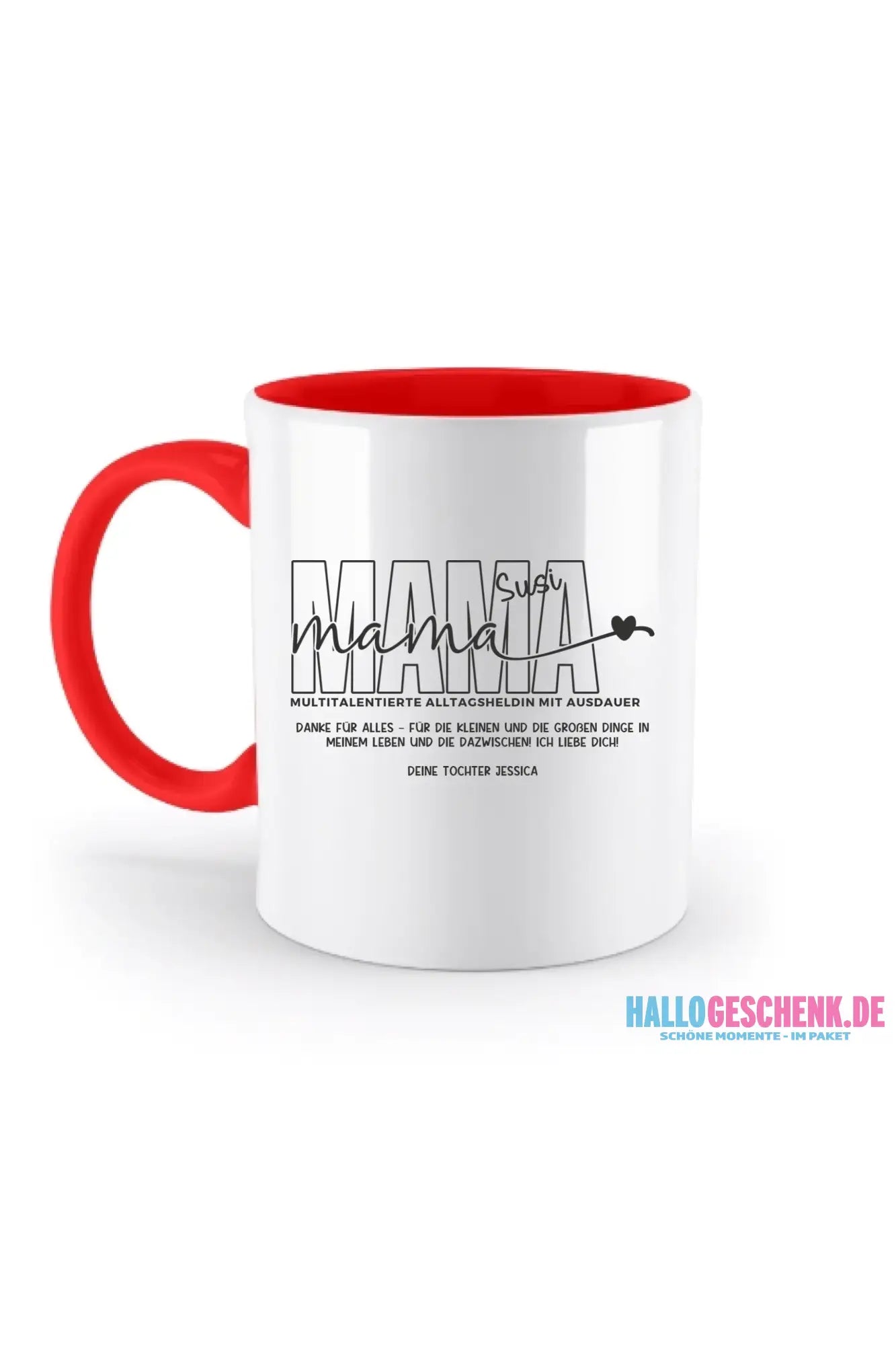 MAMA: Multitalentierte Alltagsheldin mit Ausdauer + Wunschname + Botschaft • zweifarbige Tasse • Exklusivdesign