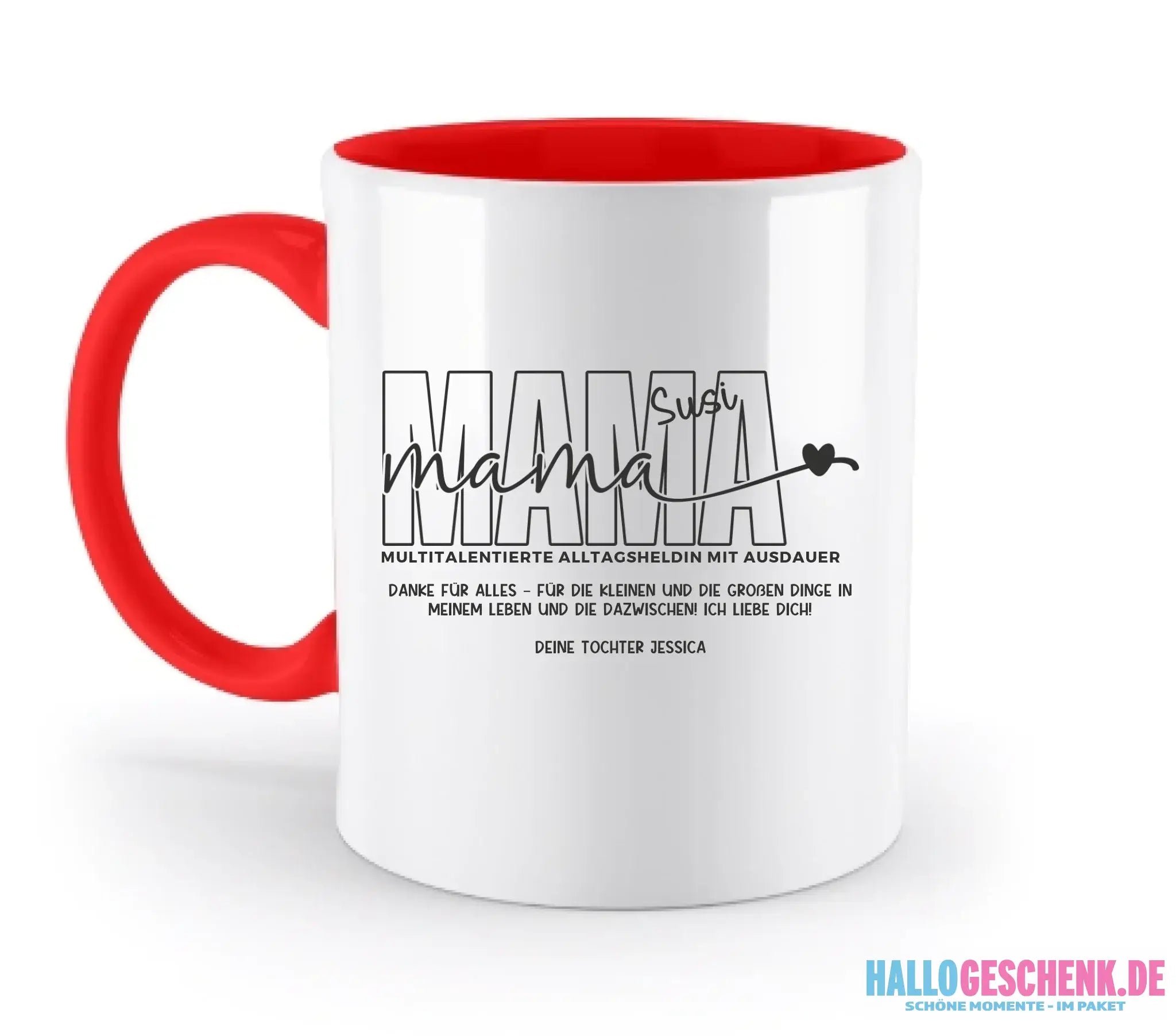 MAMA: Multitalentierte Alltagsheldin mit Ausdauer + Wunschname + Botschaft • zweifarbige Tasse • Exklusivdesign