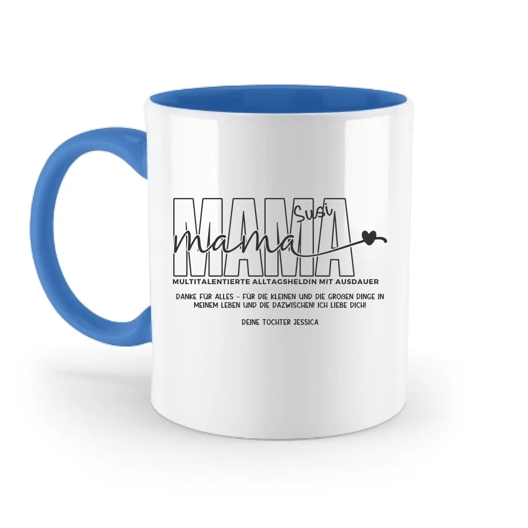 MAMA: Multitalentierte Alltagsheldin mit Ausdauer + Wunschname + Botschaft • zweifarbige Tasse • Exklusivdesign • personalisiert