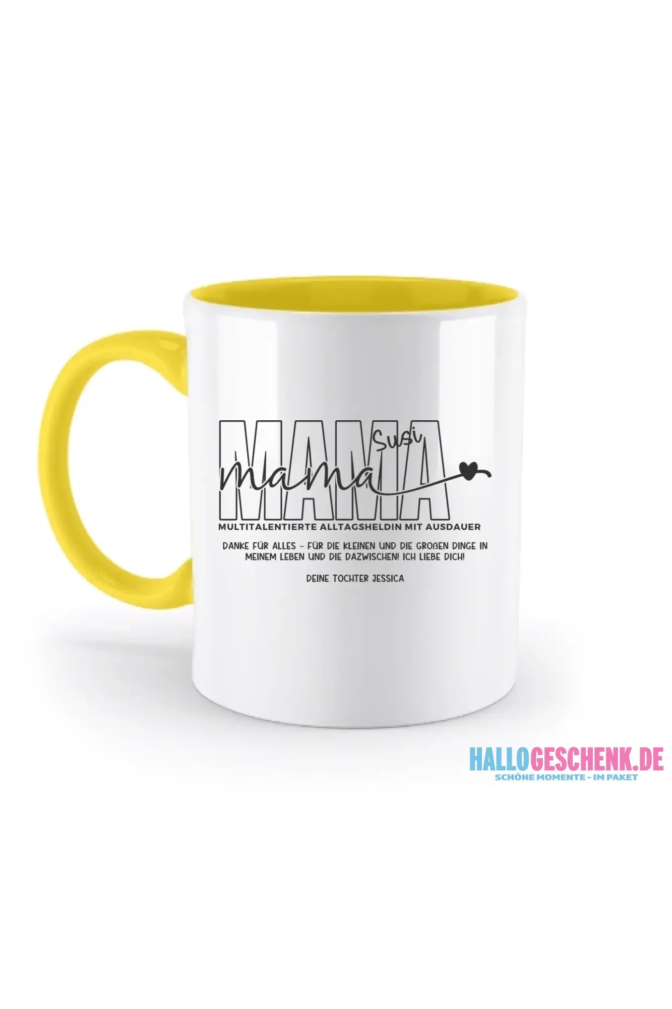 MAMA: Multitalentierte Alltagsheldin mit Ausdauer + Wunschname + Botschaft • zweifarbige Tasse • Exklusivdesign