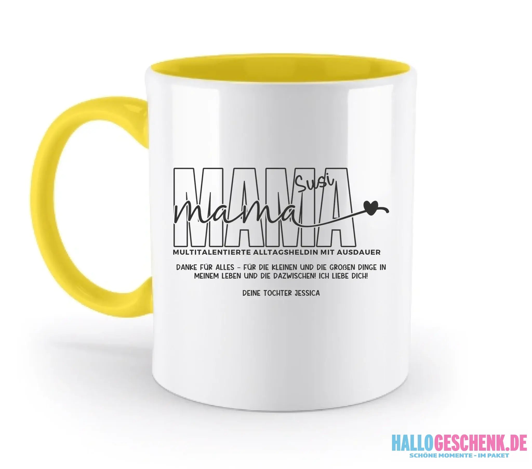 MAMA: Multitalentierte Alltagsheldin mit Ausdauer + Wunschname + Botschaft • zweifarbige Tasse • Exklusivdesign