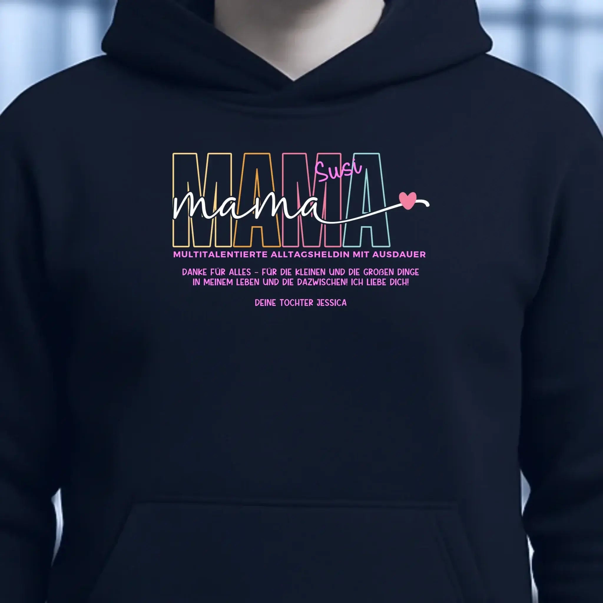 MAMA: Multitalentierte Alltagsheldin mit Ausdauer + Wunschname + Botschaft • Unisex Premium Hoodie XS-5XL aus Bio-Baumwolle für Damen & Herren • Exklusivdesign • personalisiert