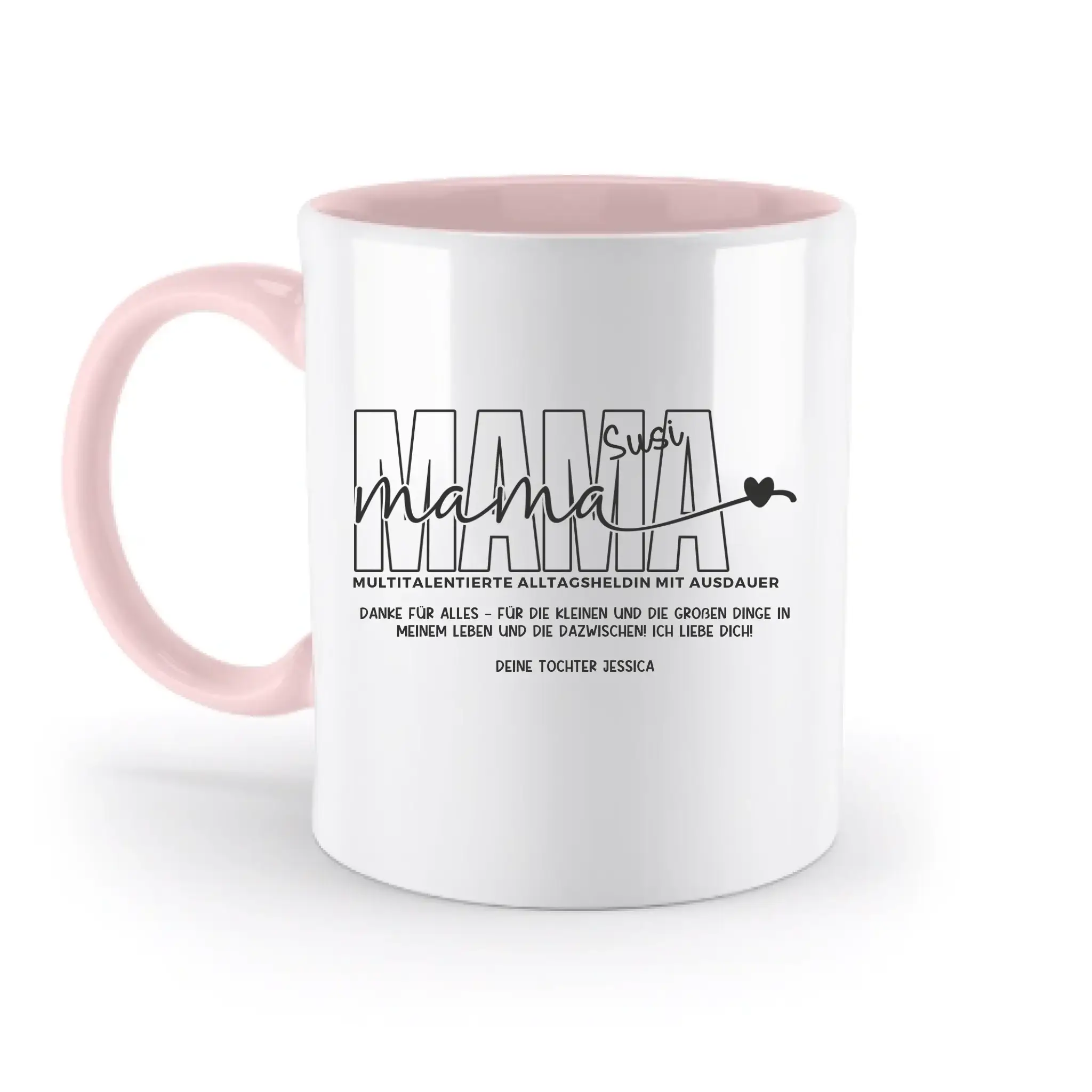 MAMA: Multitalentierte Alltagsheldin mit Ausdauer + Wunschname + Botschaft • zweifarbige Tasse • Exklusivdesign • personalisiert
