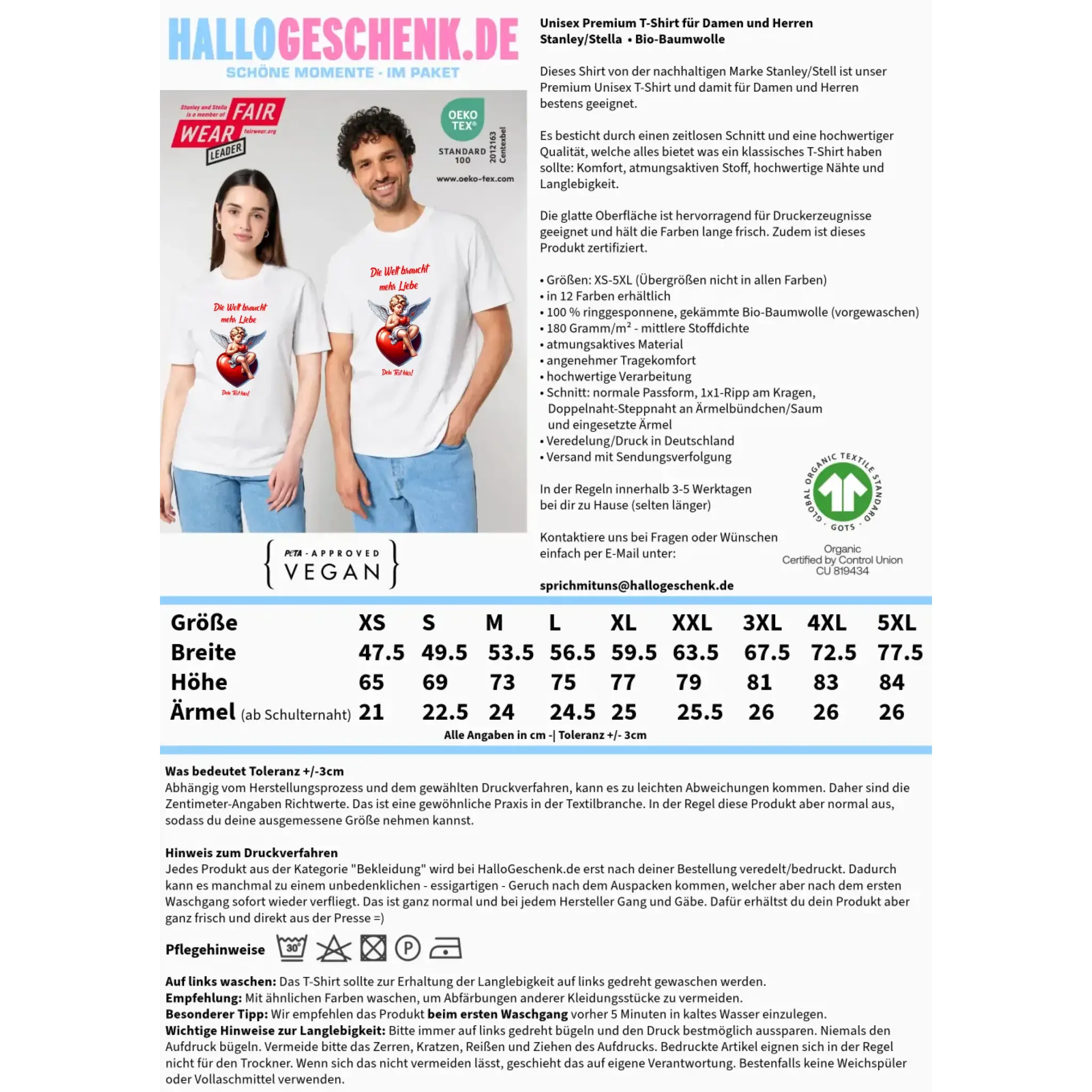 Mehr Liebe • Valentinstag • Unisex Premium T-Shirt XS-5XL aus Bio-Baumwolle für Damen & Herren • Exklusivdesign • personalisiert