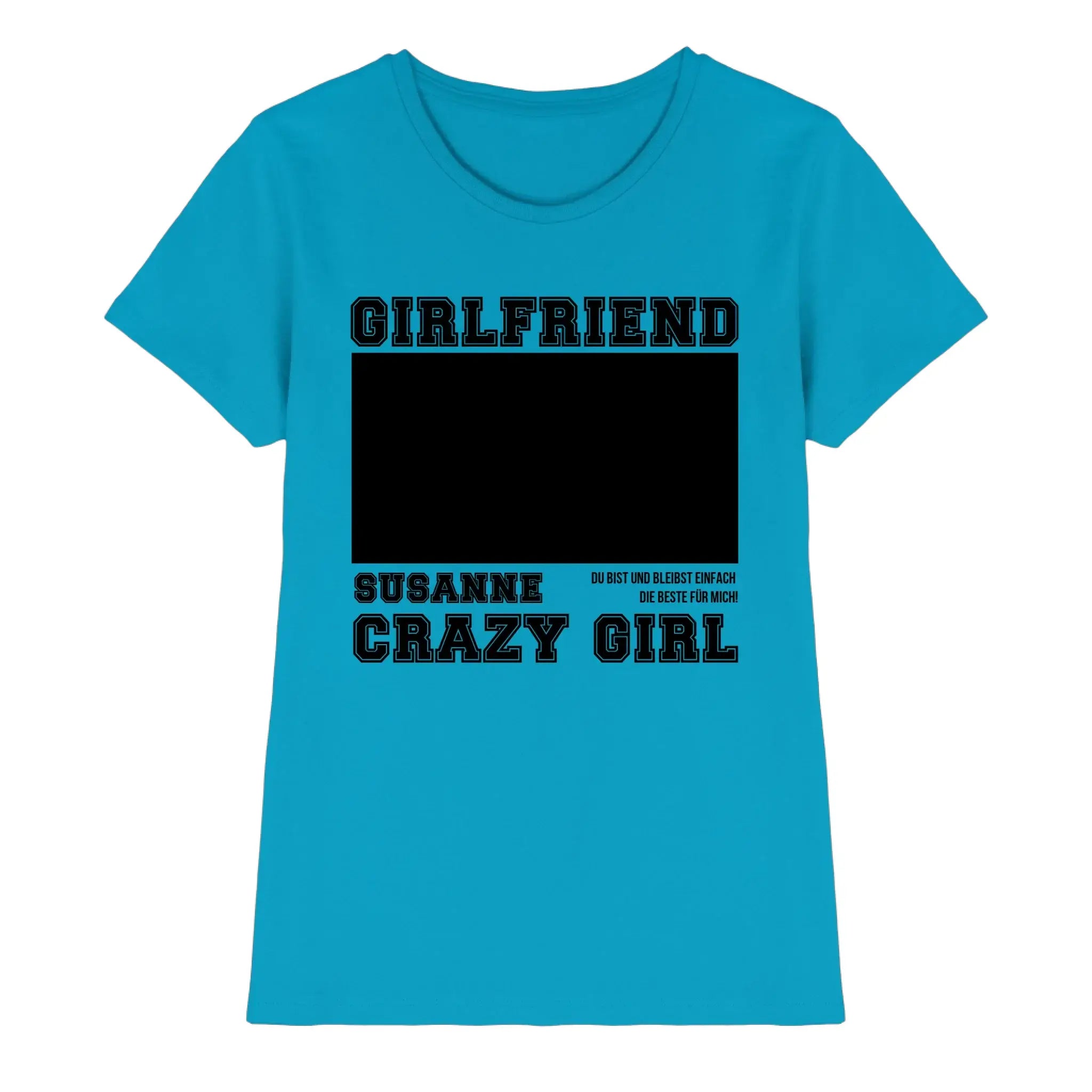 Aqua t shirt mit bold schwarzem text und individuellem rechteckigem feld mein fotomotiv personalisiert