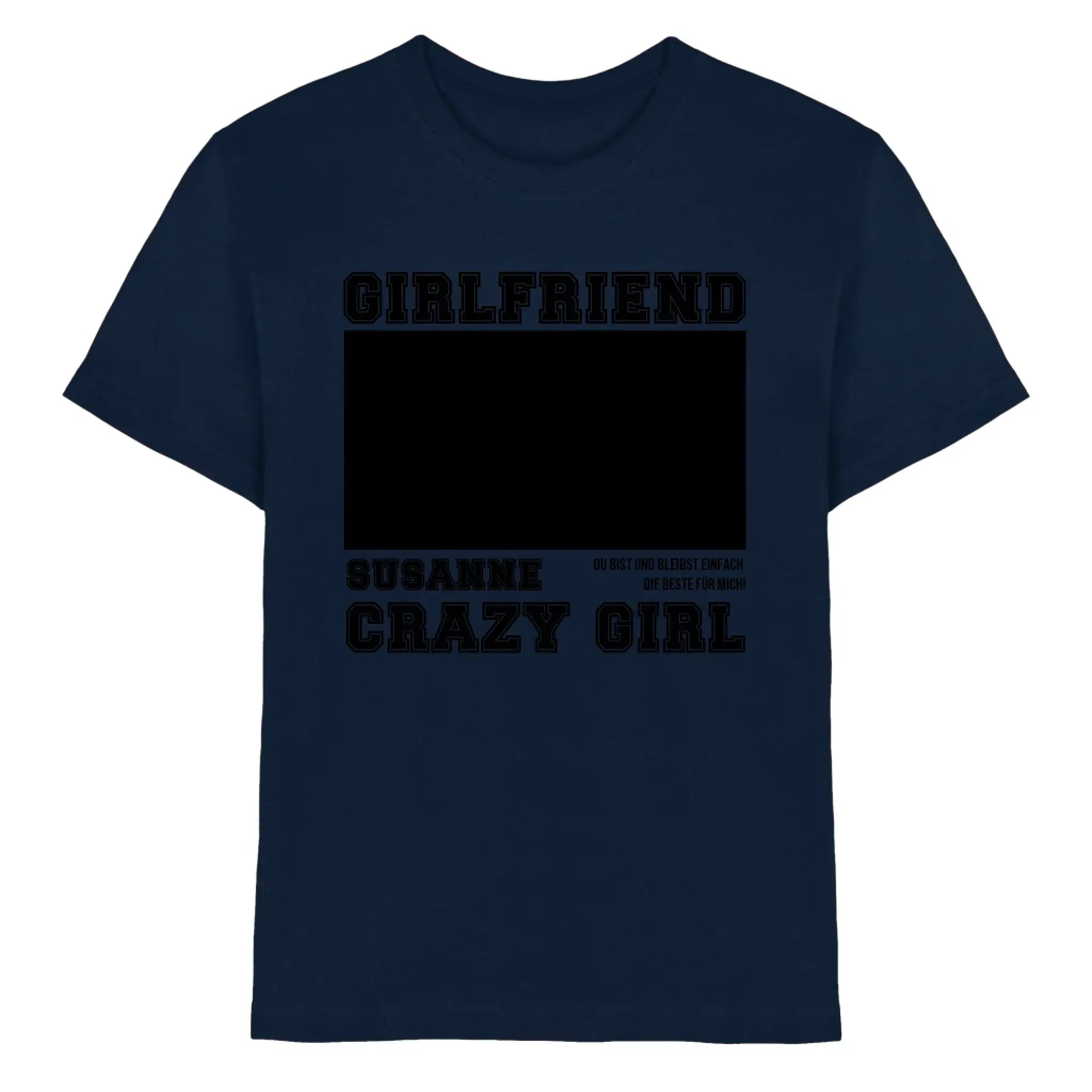 Navy blaue baumwoll t shirt mit schwarzem print girlfriend crazy girl und leerem feld zum personalisieren aus statement collection