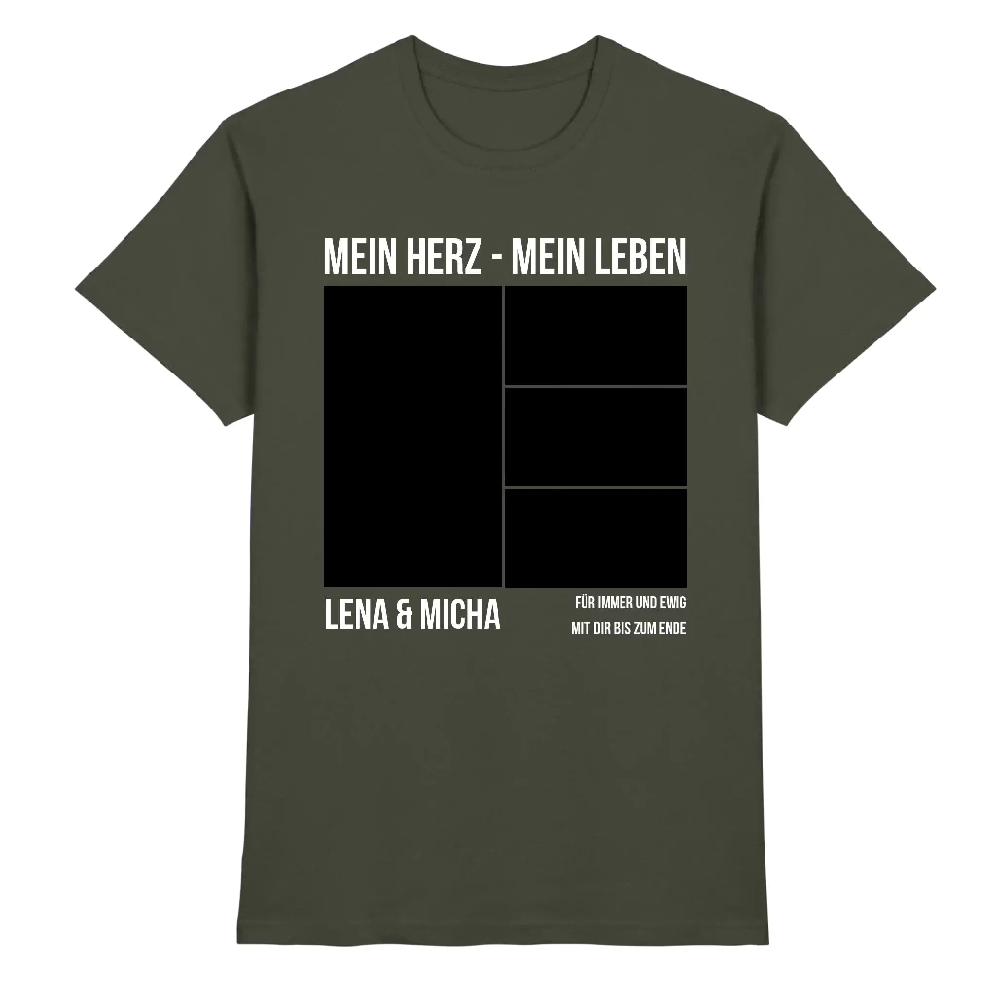 Olivegrünes baumwollshirt mit schwarzem grafikdruck weißem text und karomuster aus der statement-collection