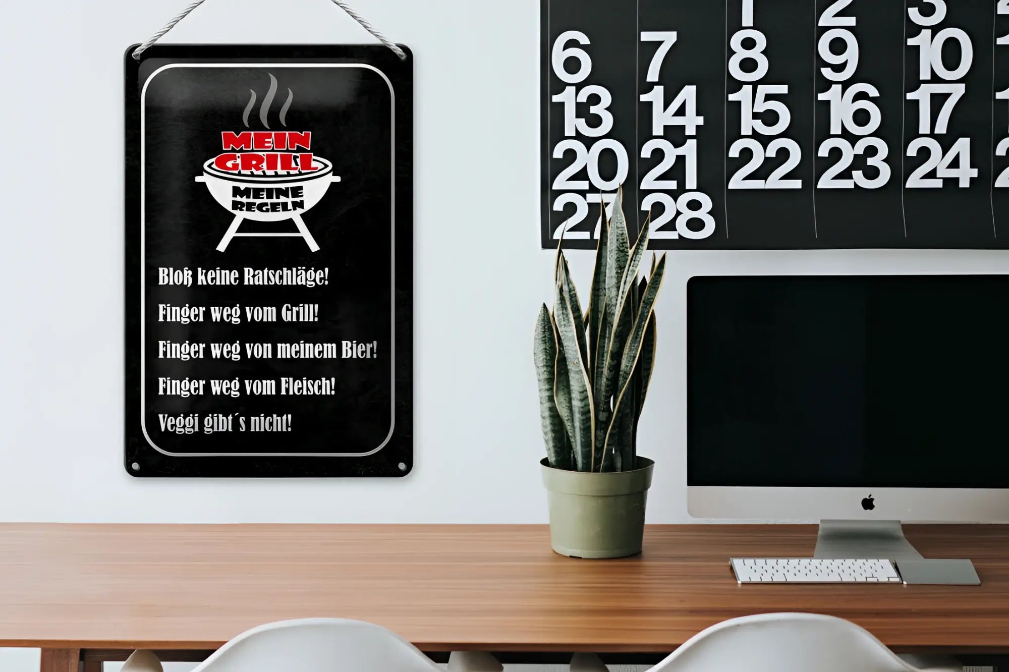 Black blechschild 20x30cm mit weißen texten und rot-weißer grilllogo mit deutschen grillregeln