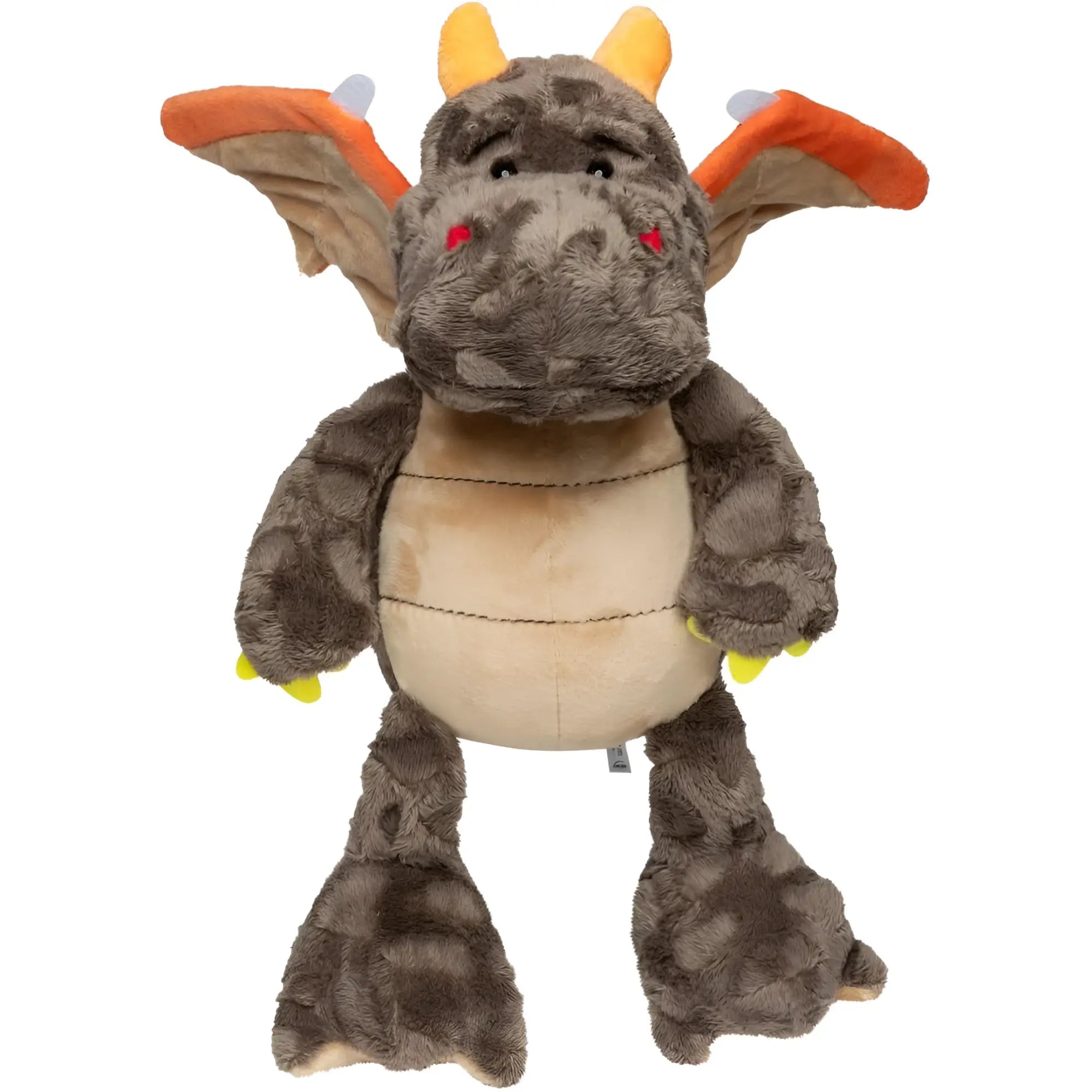 Mini feet drache edda kuschelheldin plüschtier in grau mit orangen flügeln und hörnern für kinder ab 10 monaten