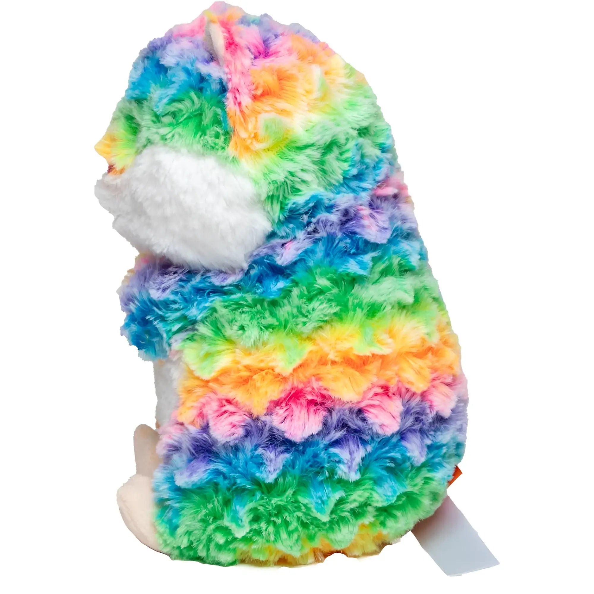 MiniFeet Hamster Holly ist ein regenbogenfarbener plüschkuschelfreund mit weißem bauch und weichem stoff
